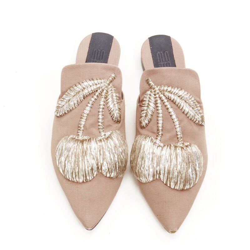 Other SANAYI 313 beige silver fabric embroidery slip on babouche slippers EU36 Size US 6 / IT 36 - 1 Thumbnail