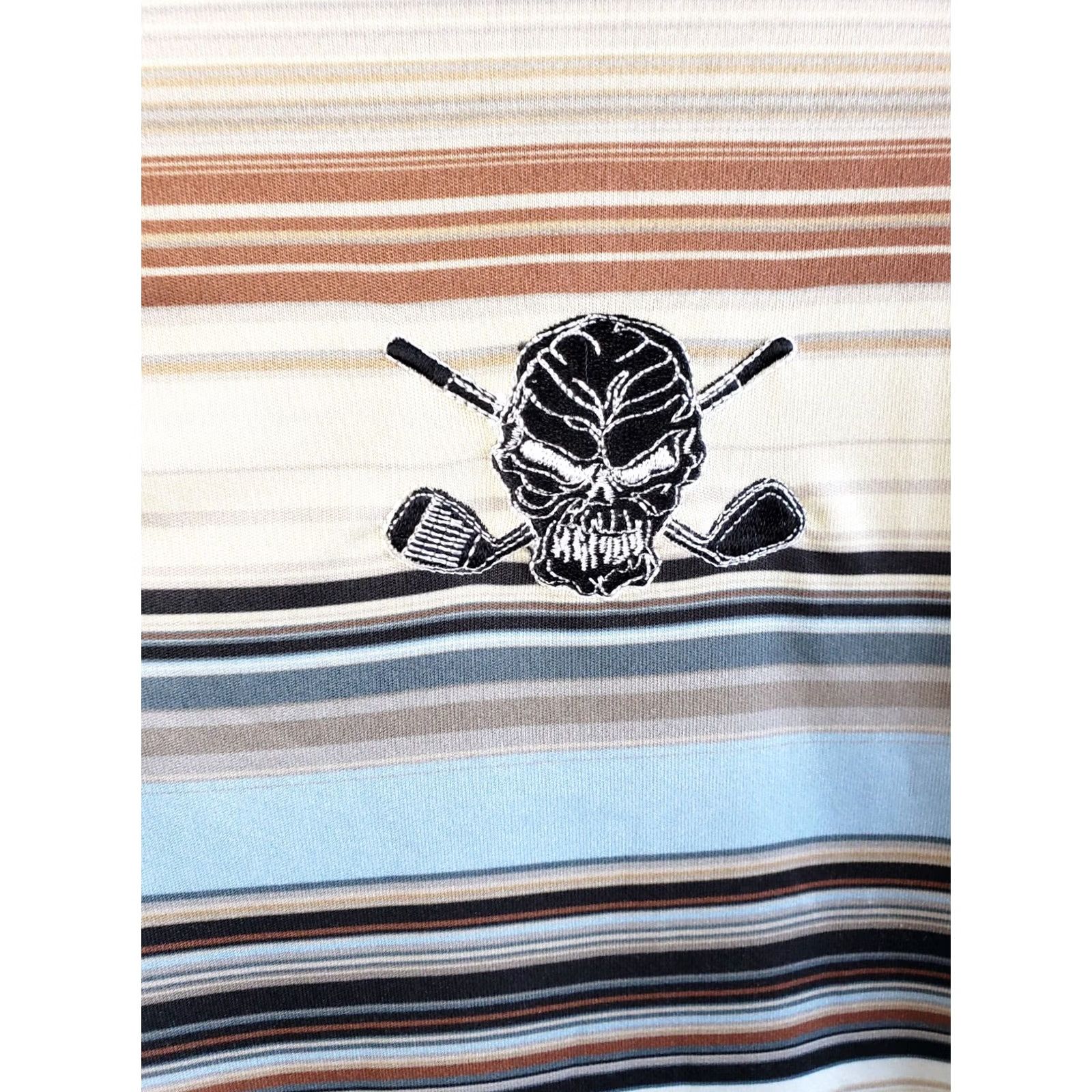 Bones Tatoo Golf Polo Shirt Mens L Multicolor Striped Short Sleeve Skull Golf Clubs Logo Athletic Classic Retro Collection Size US L / EU 52-54 / 3 - 5 Thumbnail