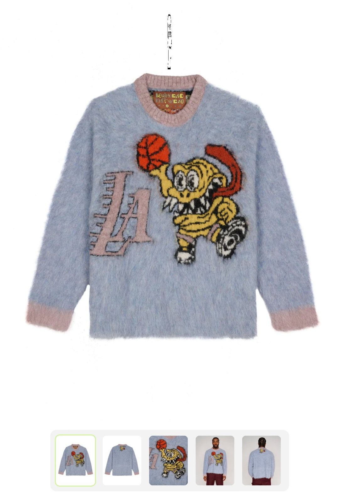 image of Brain Dead X Nba Lakers Wool Sweater in Ice, Men's (Size XL)