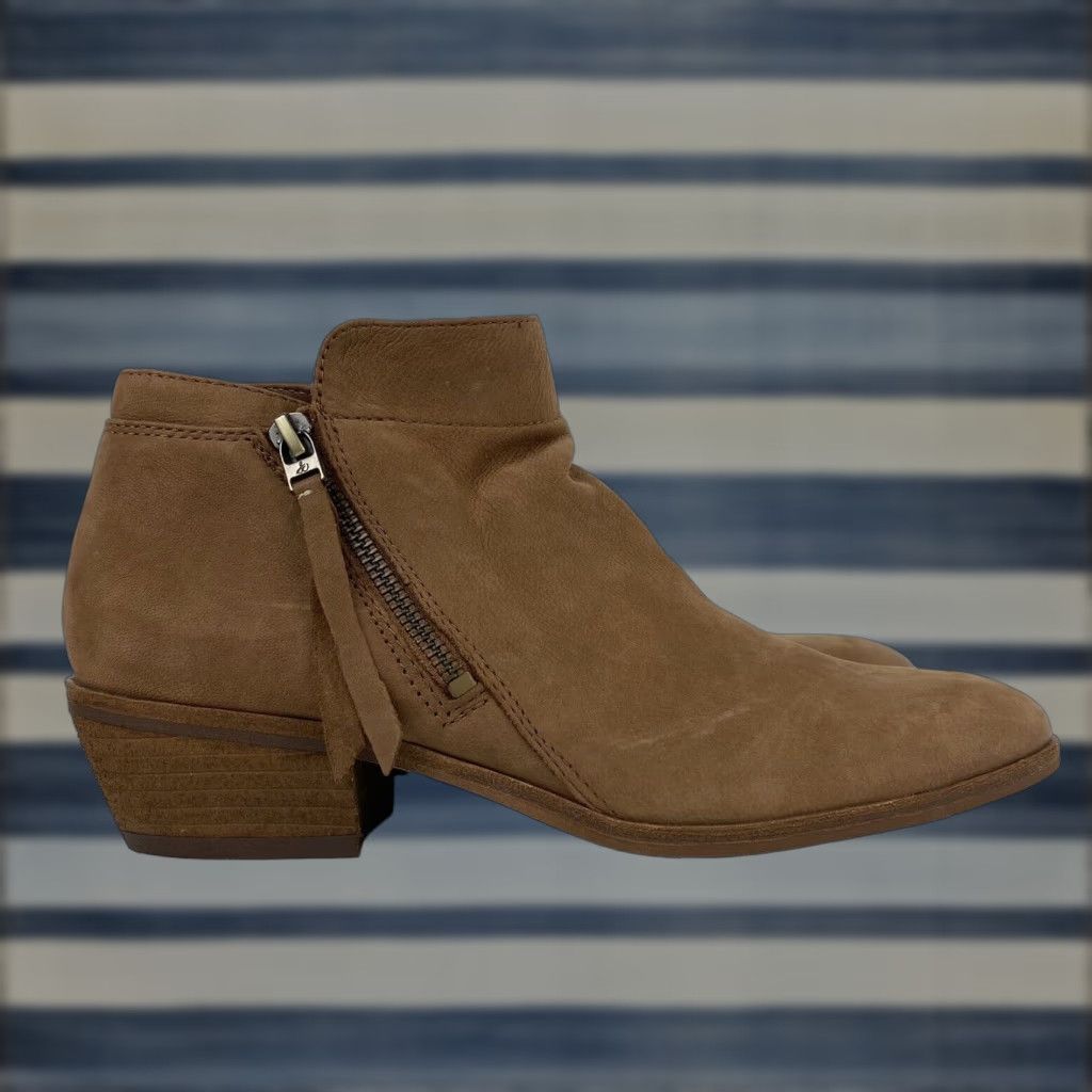 Sam Edelman Women's Packer Ankle Booties Size 8.5 Tan Nubuck Leather Block Heel Shoes in Brown