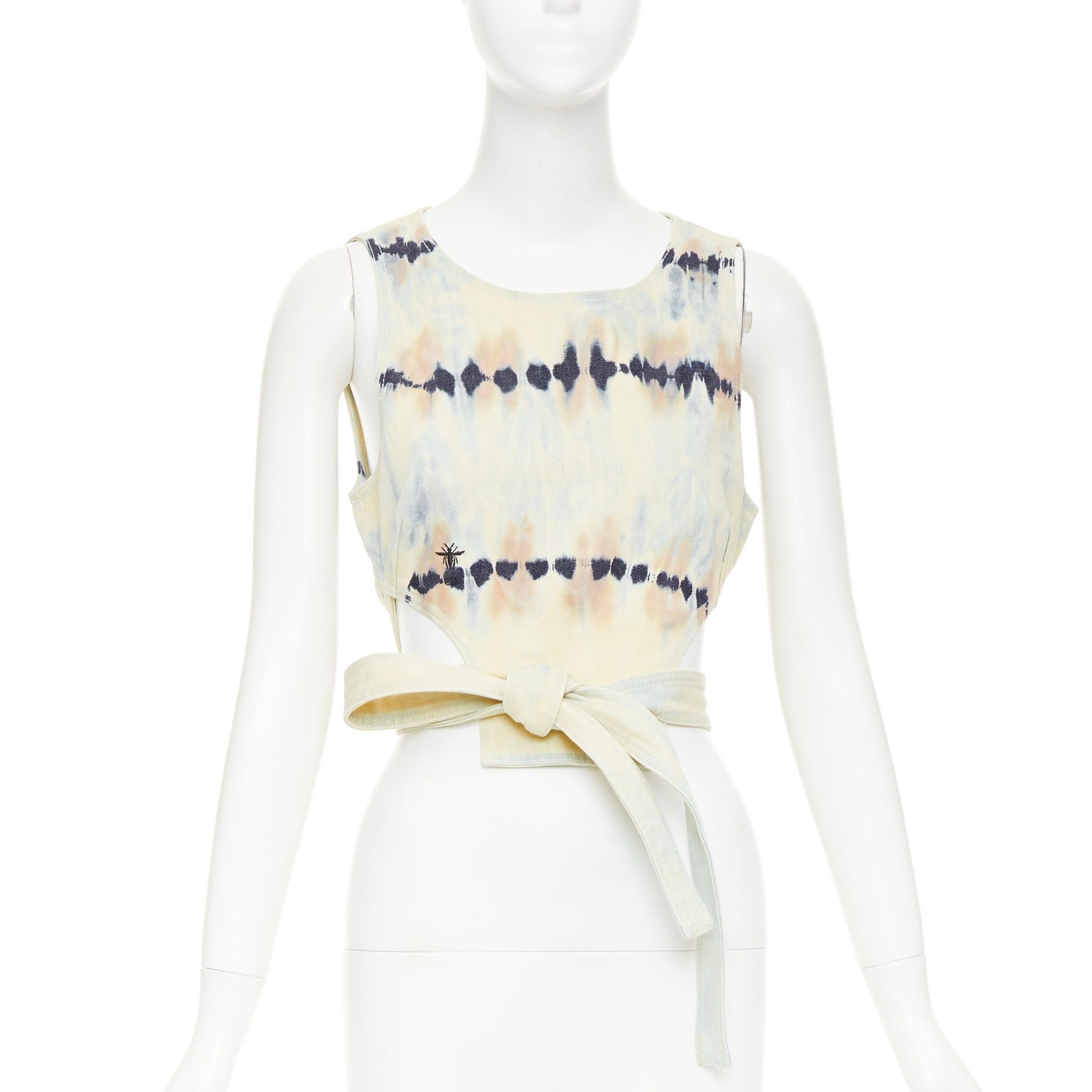 Dior CHRISTIAN DIOR 2021 grey blue tie dye cotton tie open back crop top FR40 S Size M / US 6-8 / IT 42-44 - 1 Thumbnail