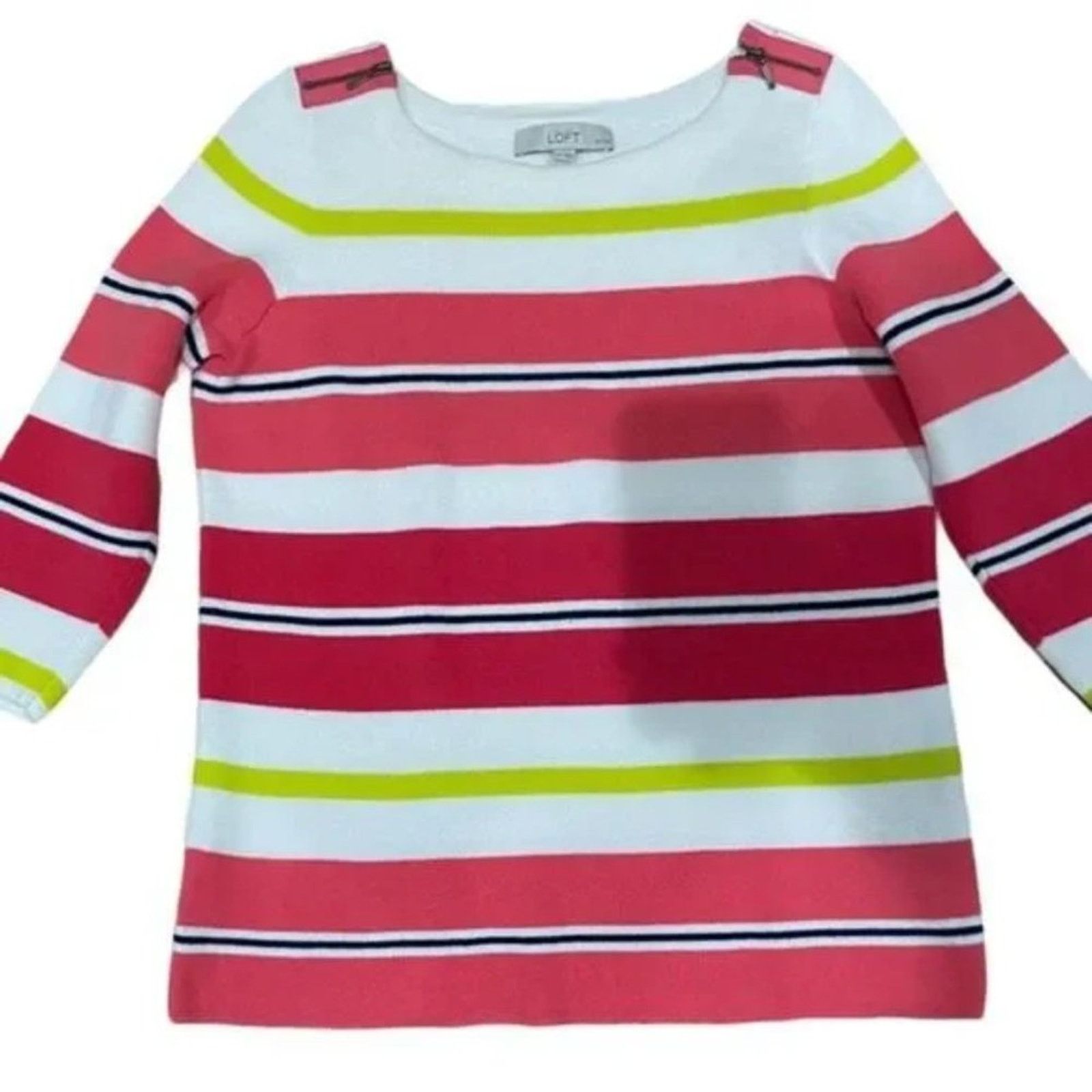 Loft LOFT Cotton Coral Color-block Striped Sweater Sz PM Size ONE SIZE - 3 Thumbnail