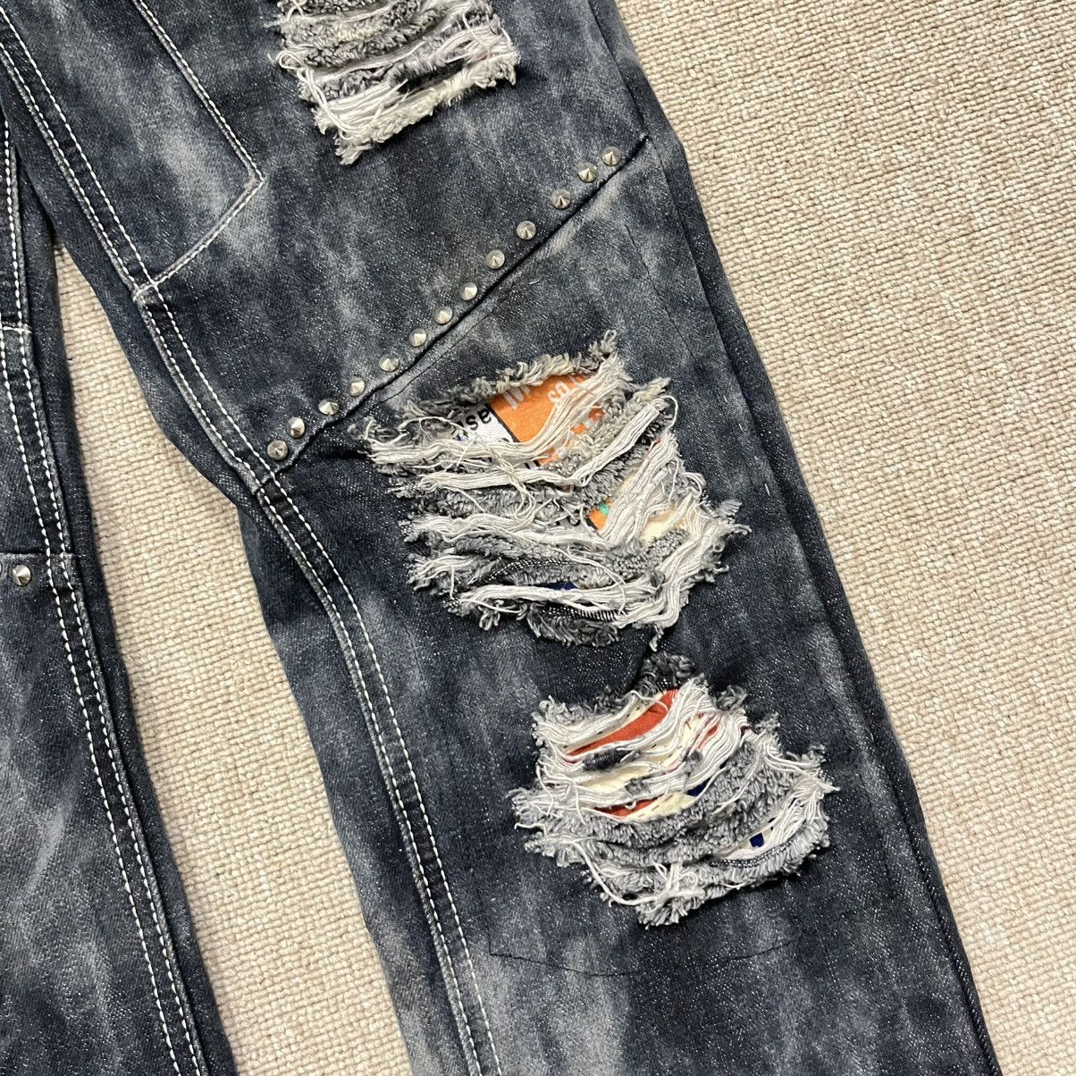 Hysteric Glamour BI Jeans - Skull Destroyed Studed Mud Wash Skinny Jeans Size US 32 / EU 48 - 7 Thumbnail