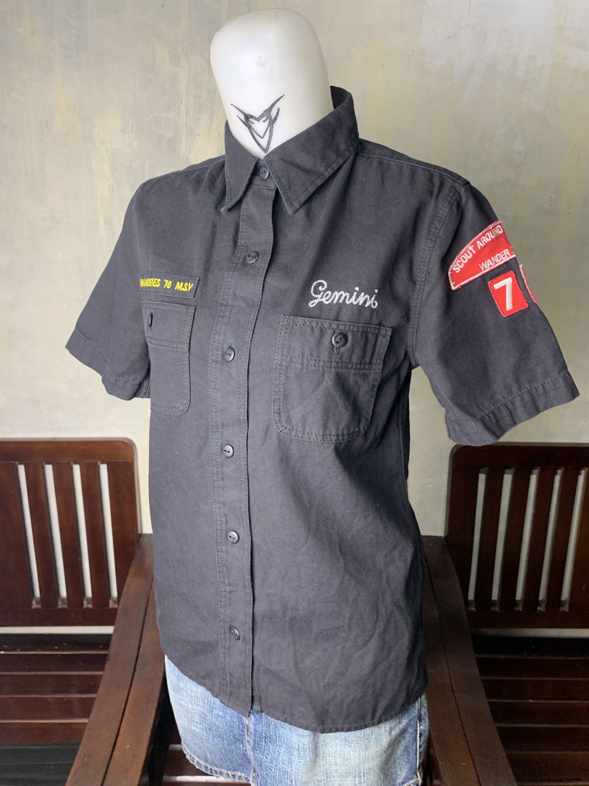 MOUSSY Moussy Japan Black Gemini Embroidered Work Shirt Size S / US 4 / IT 40 - 2 Thumbnail
