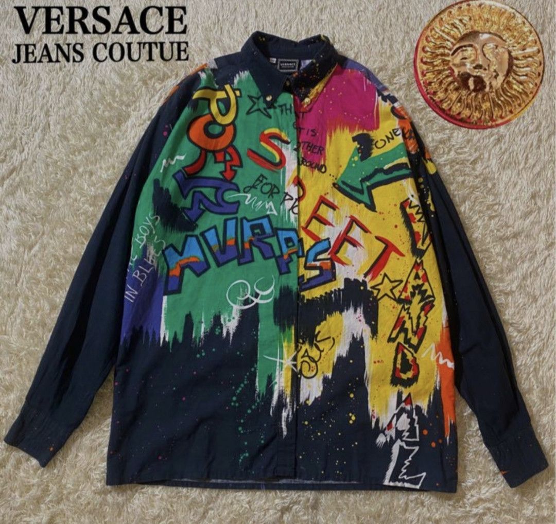 Versace × Versace Jeans Couture × Vintage Vintage Versace Graffiti Unisex Silk Shirt Size US M / EU 48-50 / 2 - 2 Thumbnail