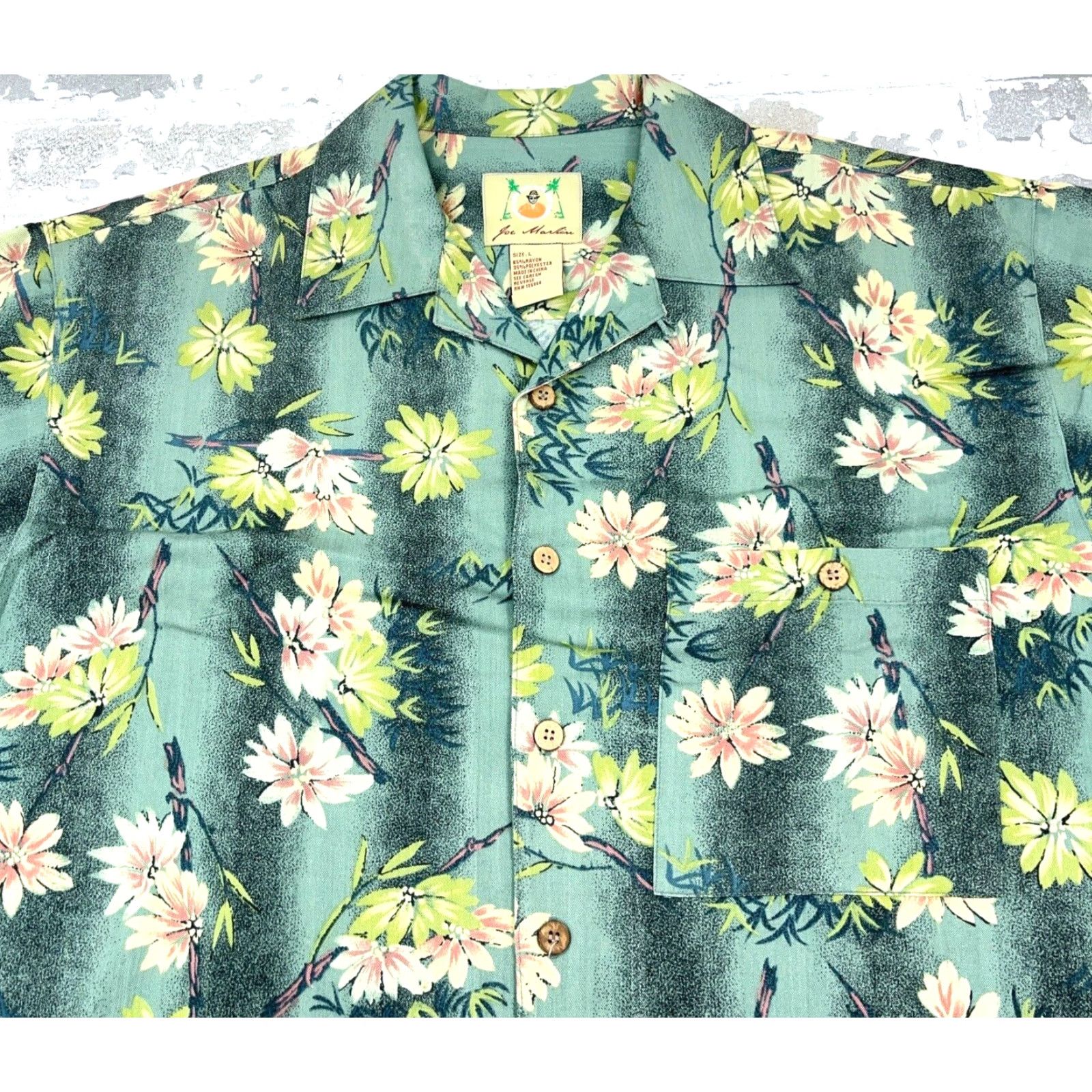 Vintage Joe Marlin Shirt Men Large Green Floral Button-Up Rayon Hawaiian Camp Hawaiian Floral Button-Up Shirt Mens L Green Size US L / EU 52-54 / 3 - 2 Thumbnail