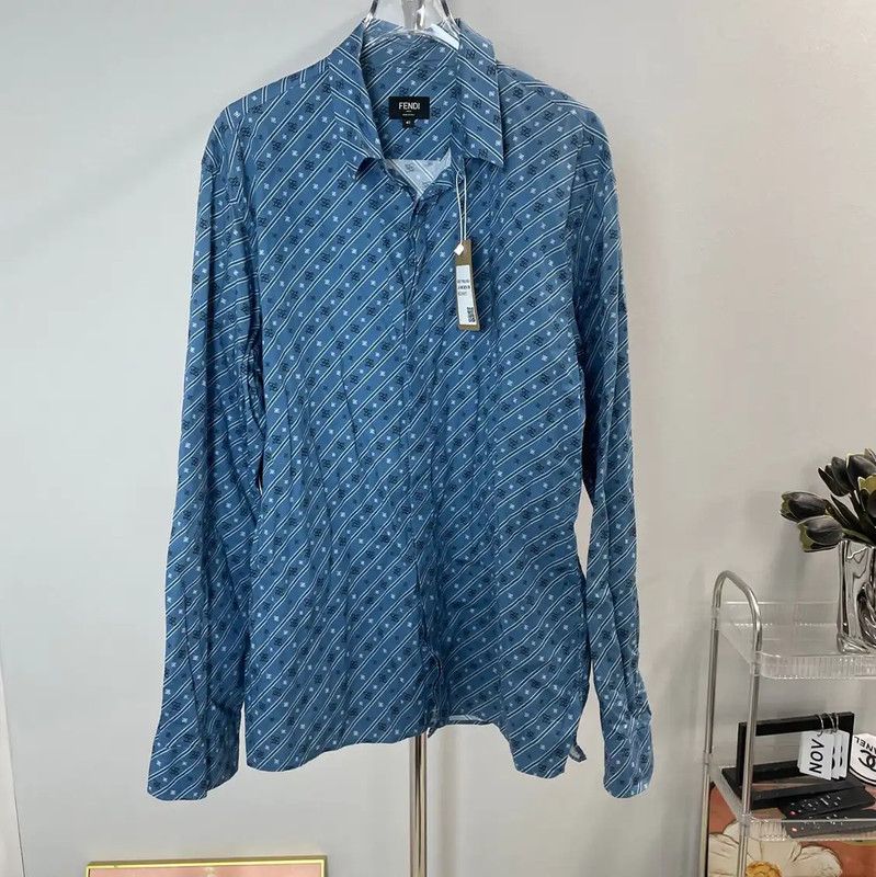 Fendi Fendi Blue Cotton Women's Shirt L Size 0089 Size L / US 10 / IT 46 - 1 Thumbnail