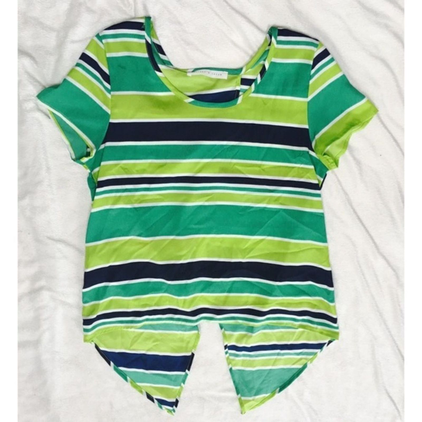 Other Peaches 'n Cream Green Striped Open Back Tie Blouse | Sz S Size S / US 4 / IT 40 - 2 Thumbnail
