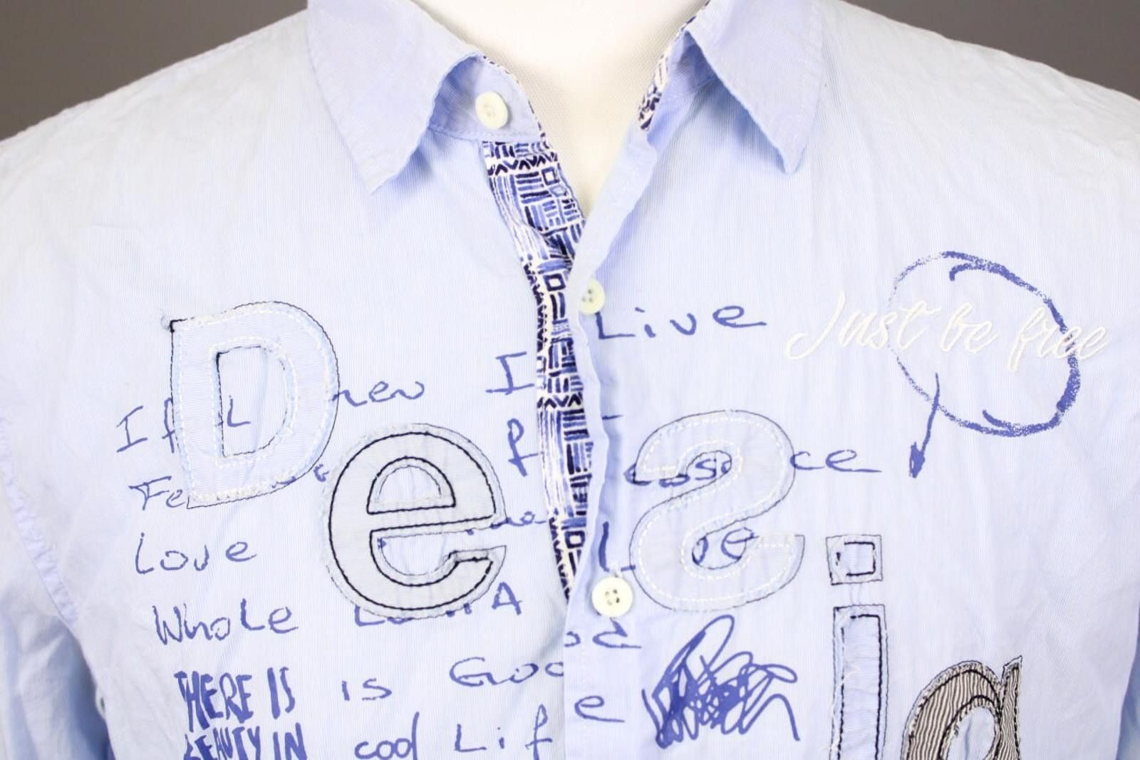 Desigual Desigual Regular Fit Blue Big Embroidered Logo Shirt XL Size US XL / EU 56 / 4 - 5 Thumbnail
