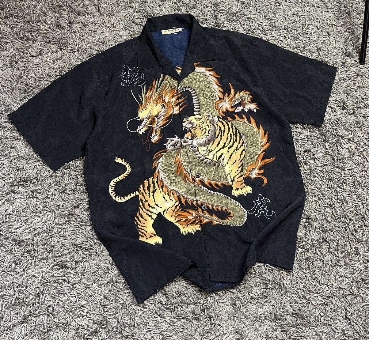 Japanese Brand Cyber Y2K Dragon & Tiger All-Over Print Shirt Size US L / EU 52-54 / 3 - 1 Thumbnail