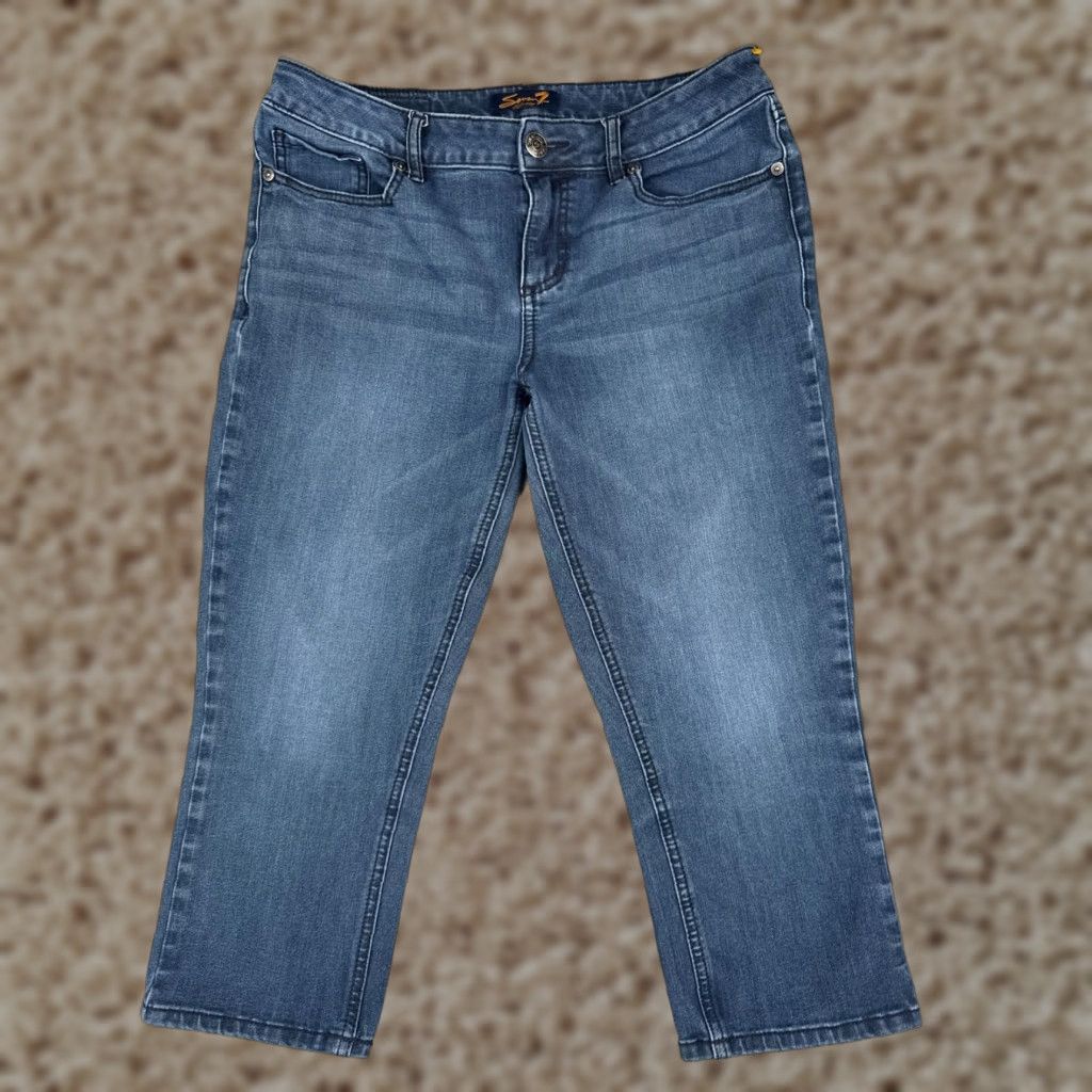 Vintage Seven7 Jeans Women Capri Skinny Mid Rise Blue Denim 31 Inseam 20 Cotton Blend 10 Size 32" / US 10 / IT 46 - 1 Thumbnail