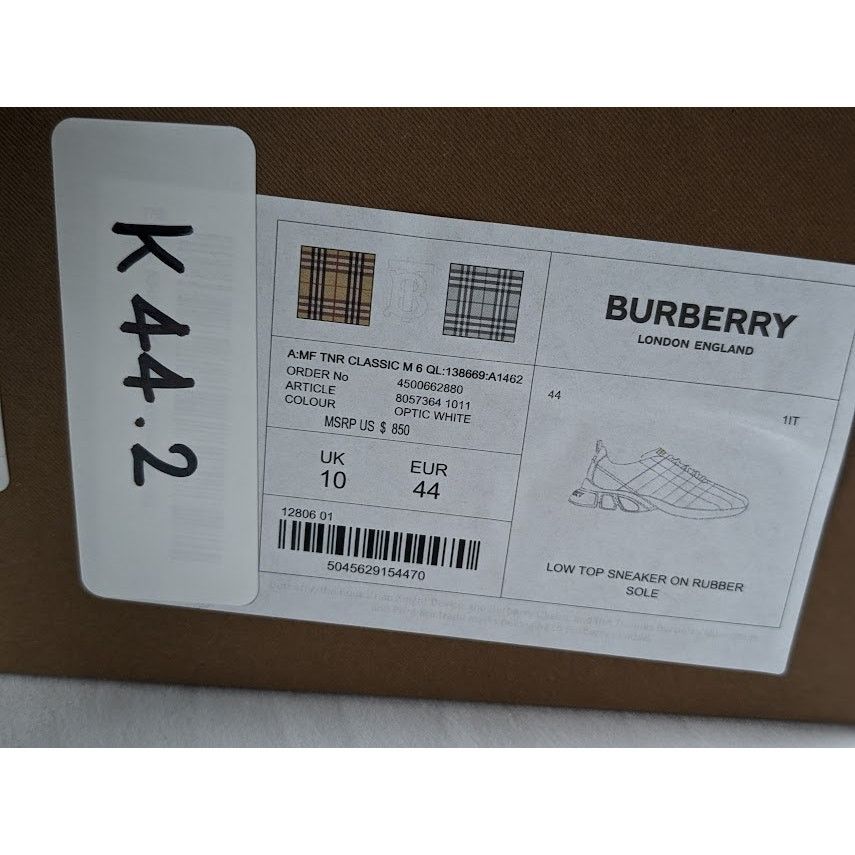 Burberry o1rshd1 Low Top Sneaker on Rubber Sole in Optic White Size US 11 / EU 44 - 11 Thumbnail