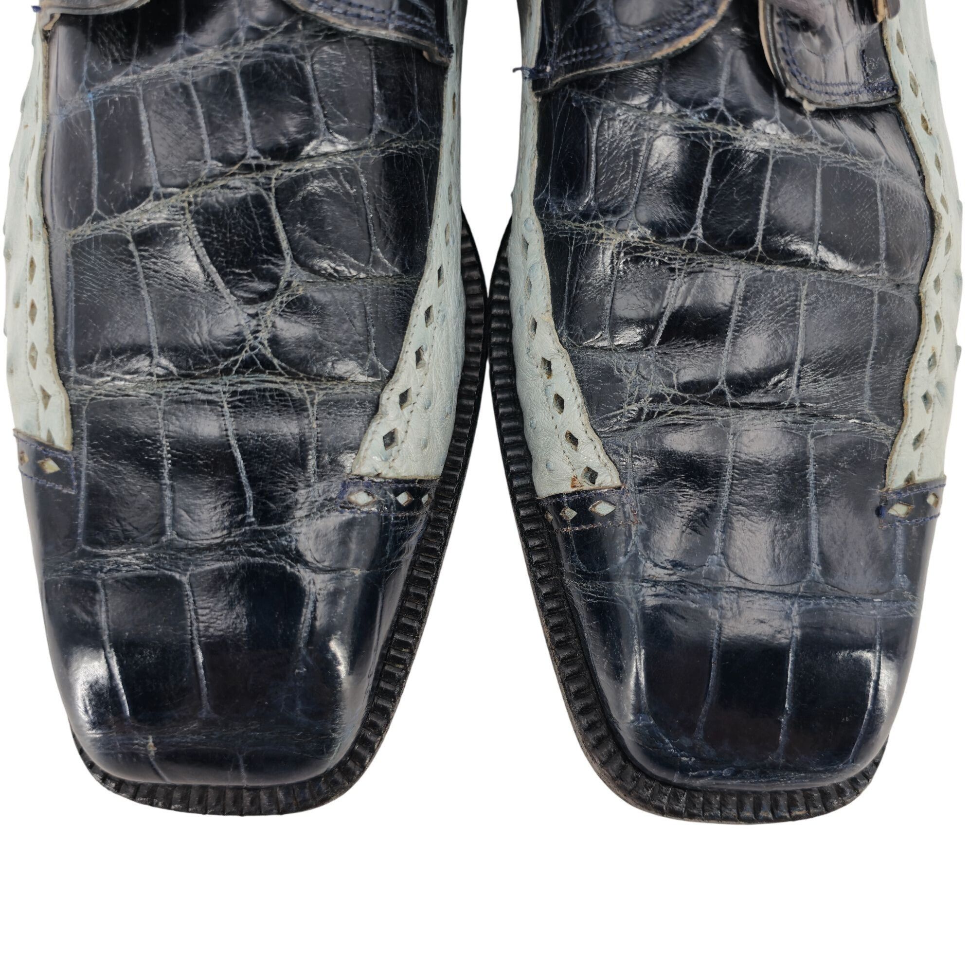 Mauri Vintage Mauri Exotic Alligator Ostrich Navy Blue Dress Shoes Size US 12 / EU 45 - 13 Thumbnail