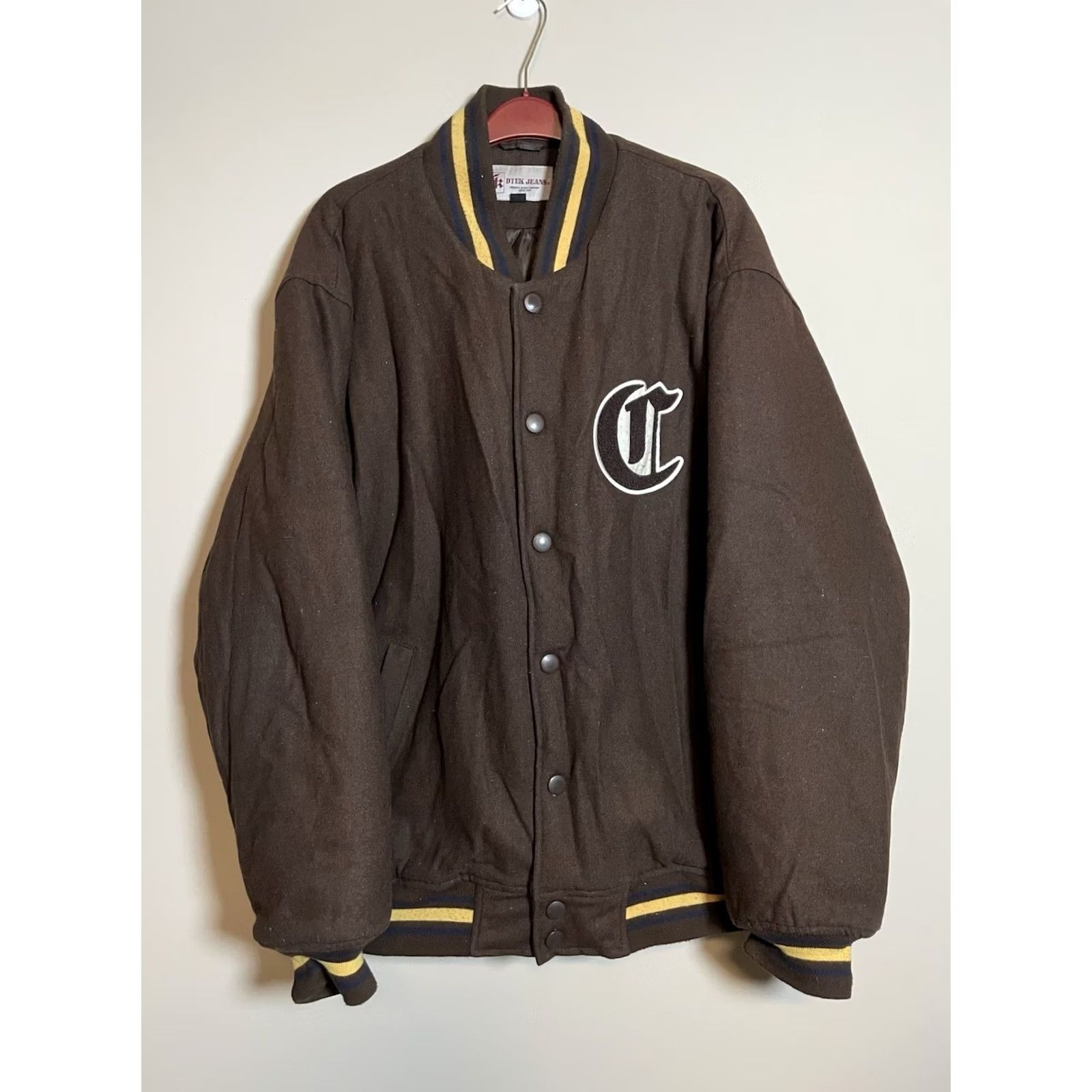 Spell Chicago Jacket Mens 2XL Brown Quilted Varsity Type Spell Out Men Dtek Jeans Size US 39 - 3 Thumbnail