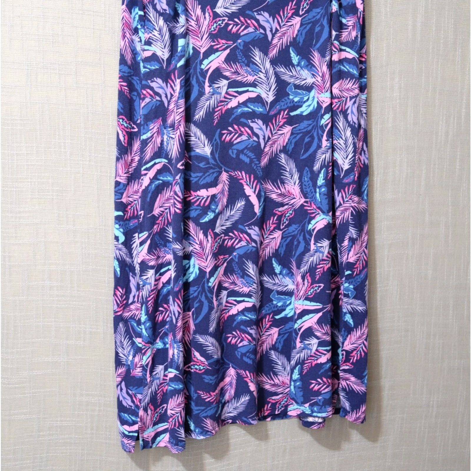 Jockey EUC Jockey Leaves Print Sleeveless Nightgown Chemise L Navy Women Gown Size ONE SIZE - 6 Thumbnail