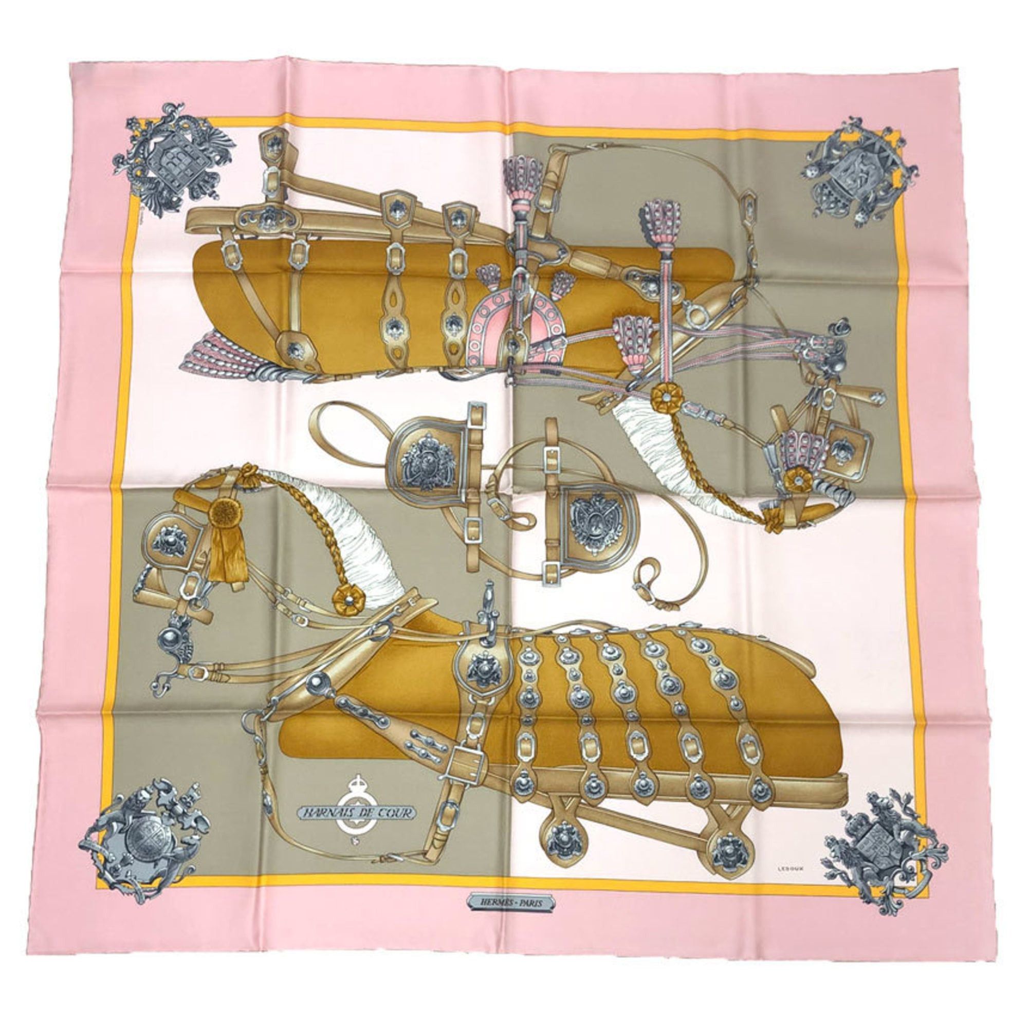 Hermes HERMES Scarf/Muffler Carré 90 HARNAIS DE COUR Court Harness H001624S 21 100% Silk Rose/Begie/Carame Pink Size ONE SIZE - 1 Thumbnail