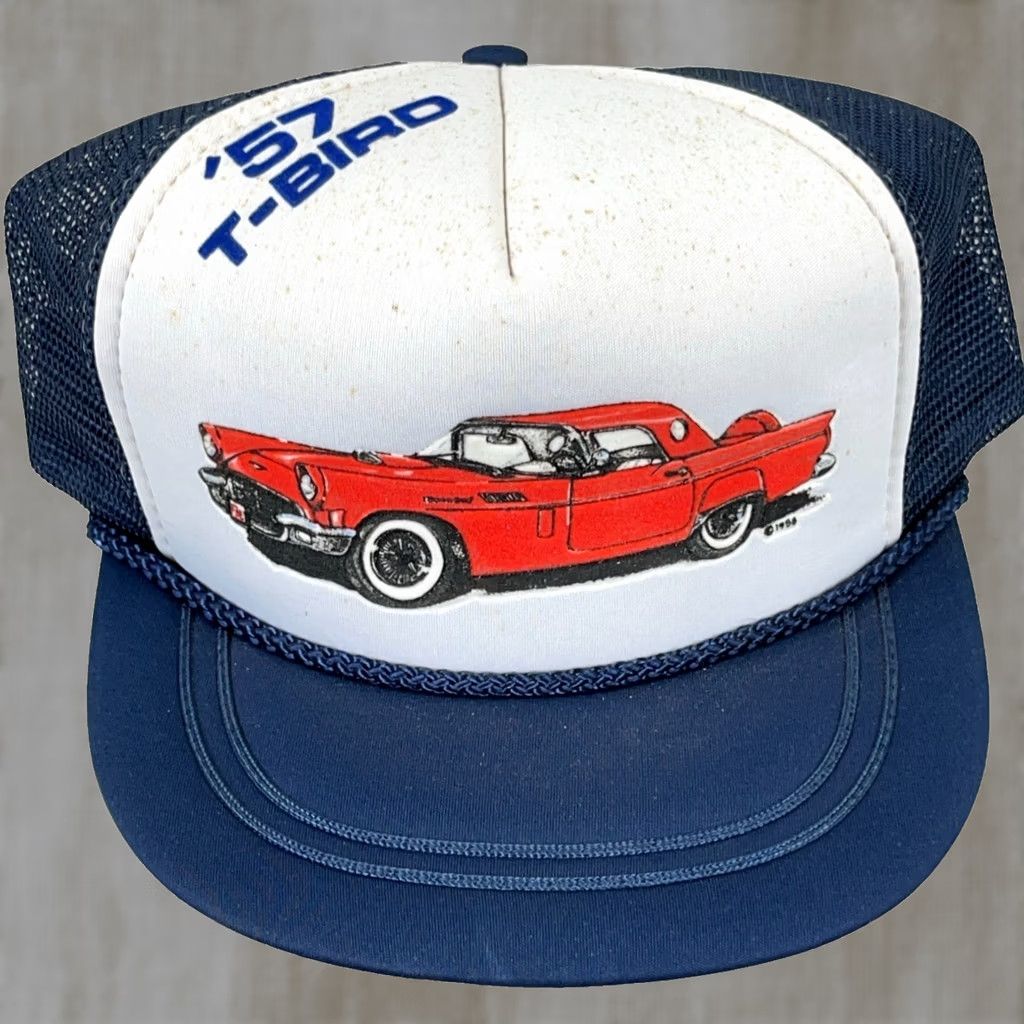 Vintage Vintage Ford Thunderbird 57 T-Bird Trucker Hat Cap Snapback Blue White 80s 90s Size ONE SIZE - 1 Thumbnail