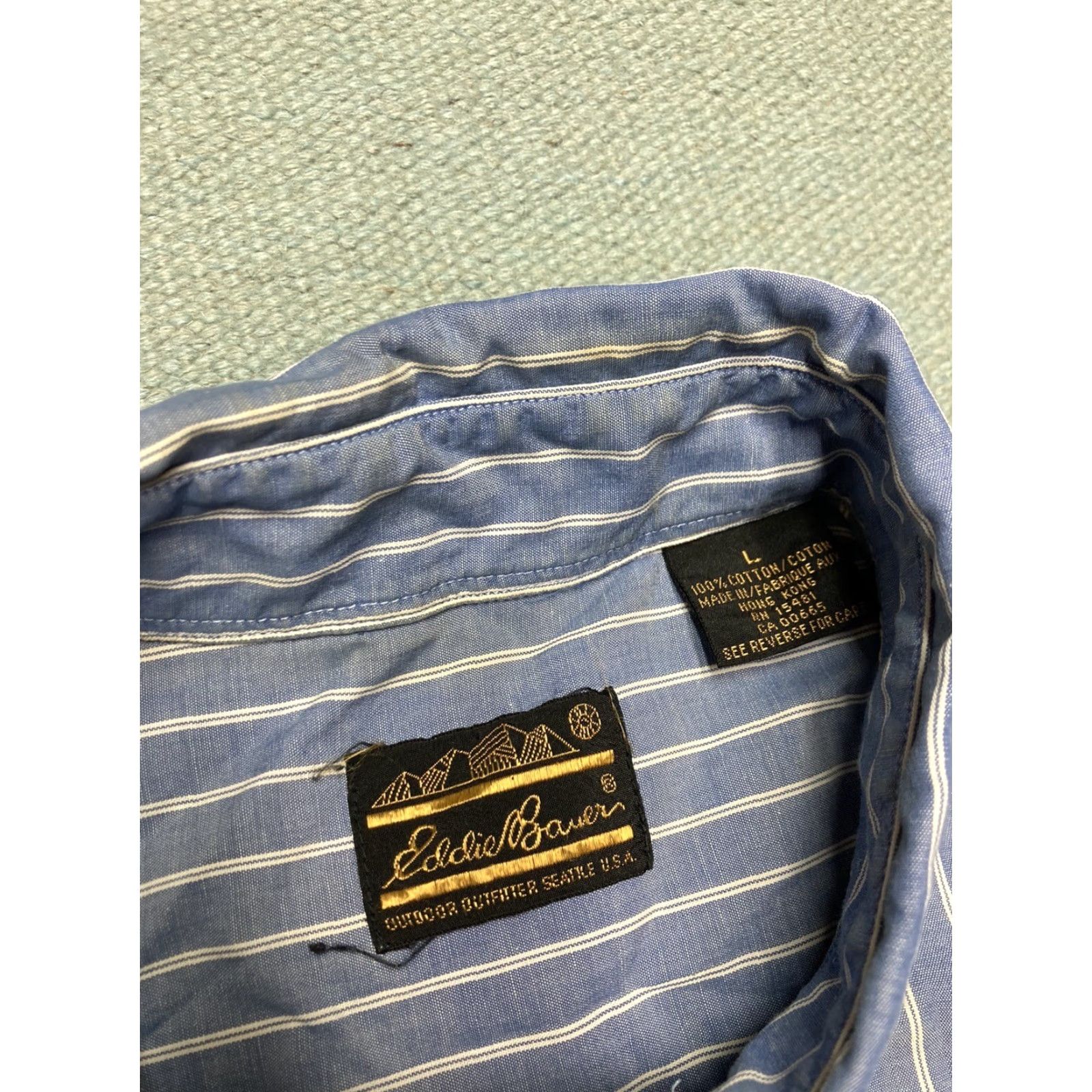 Eddie Bauer VINTAGE Eddie Bauer Button Shirt Short Sleeve Striped Cotton Pockets Blue Men’s L Large Shirts Mens Size US L / EU 52-54 / 3 - 5 Thumbnail