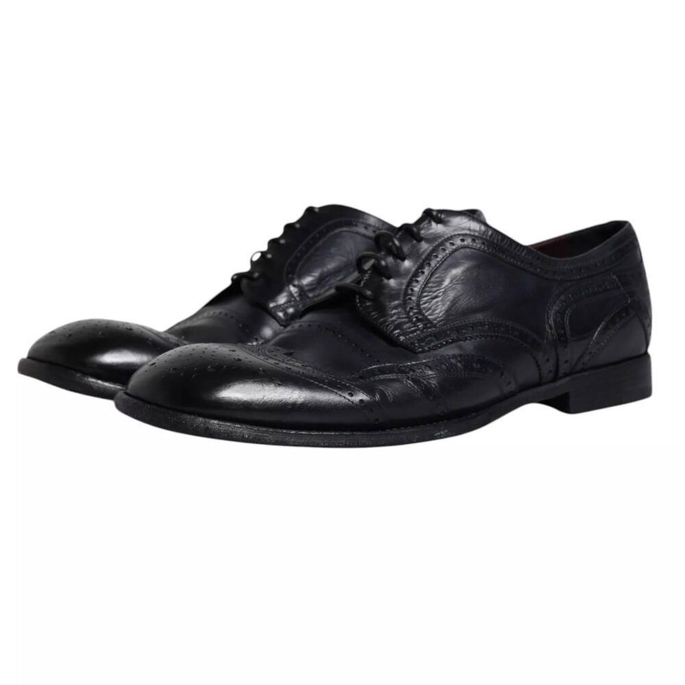 Dolce & Gabbana Dolce & Gabbana Dark Blue Leather Derby Wingtip Formal Shoes Size US 11 / EU 44 - 6 Thumbnail