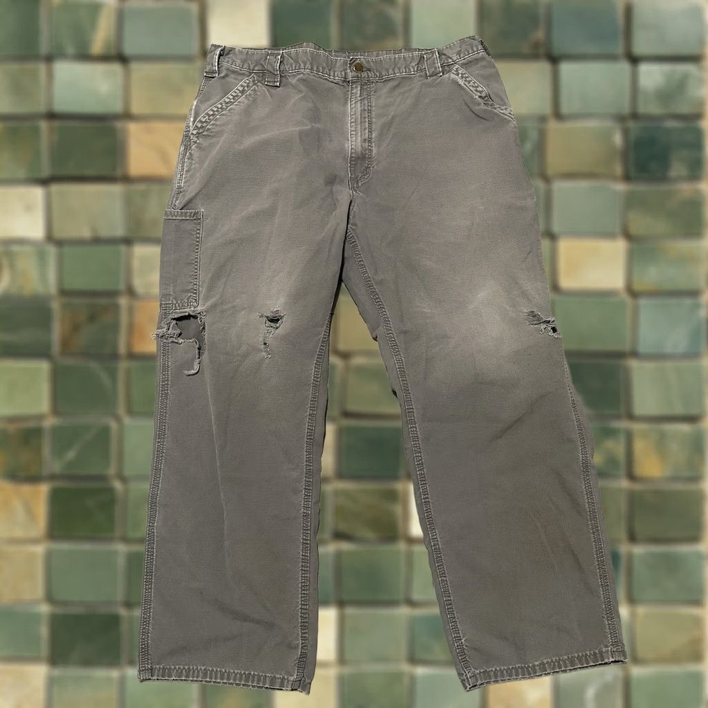 Carhartt Pants Mens 38x30 Gray Relaxed Fit Carpenter Workwear Utility