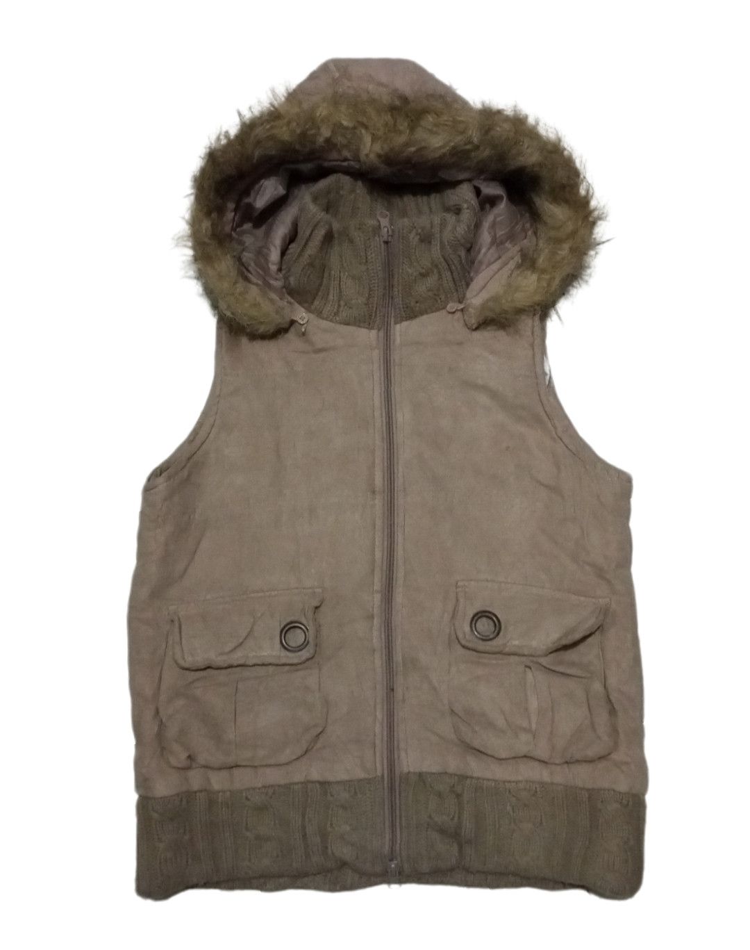 image of If Six Was Nine Bossy Hill Suede Vest Fur Hoodie in Brown, Women's (Size Medium)
