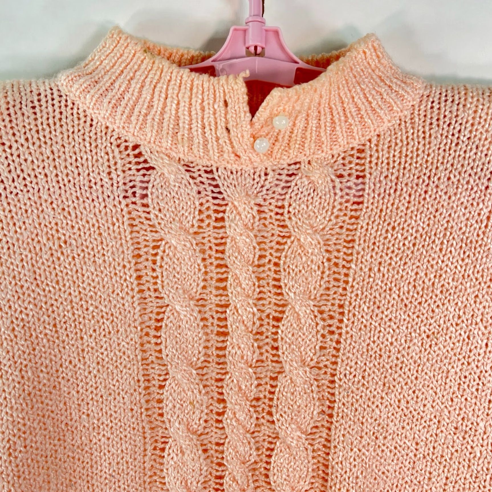 Vintage Sterling Harris Womens Button High Neck Peach Cable Knit Sweater L Size L / US 10 / IT 46 - 2 Thumbnail