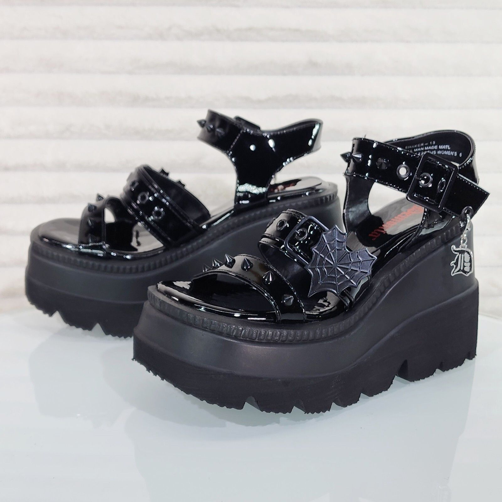 Other Shaker 13 Black Out Patent 4.5" Wedge Heel Gothic Sandals St Size US 10 / IT 40 - 1 Thumbnail