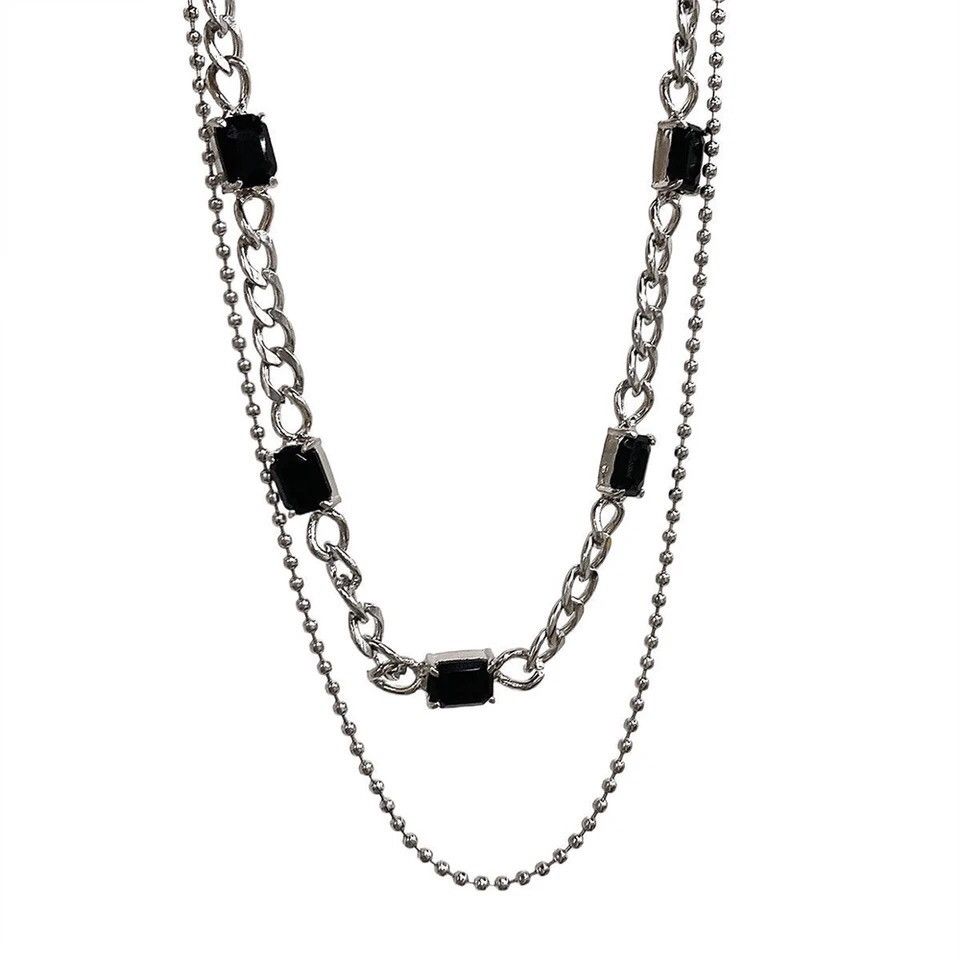 Other Black Crystal Double Layer Chain Necklace Size ONE SIZE - 4 Thumbnail