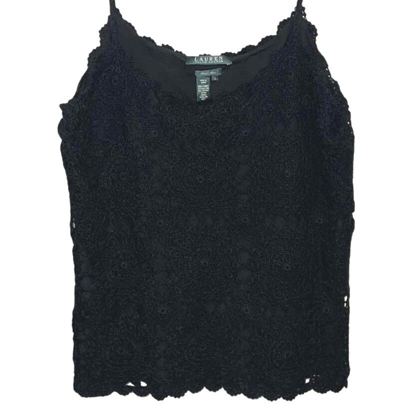 Ralph Lauren Ralph Lauren Women’s Black Hand Knit Silk Blend Tank Top Size L / US 10 / IT 46 - 1 Thumbnail