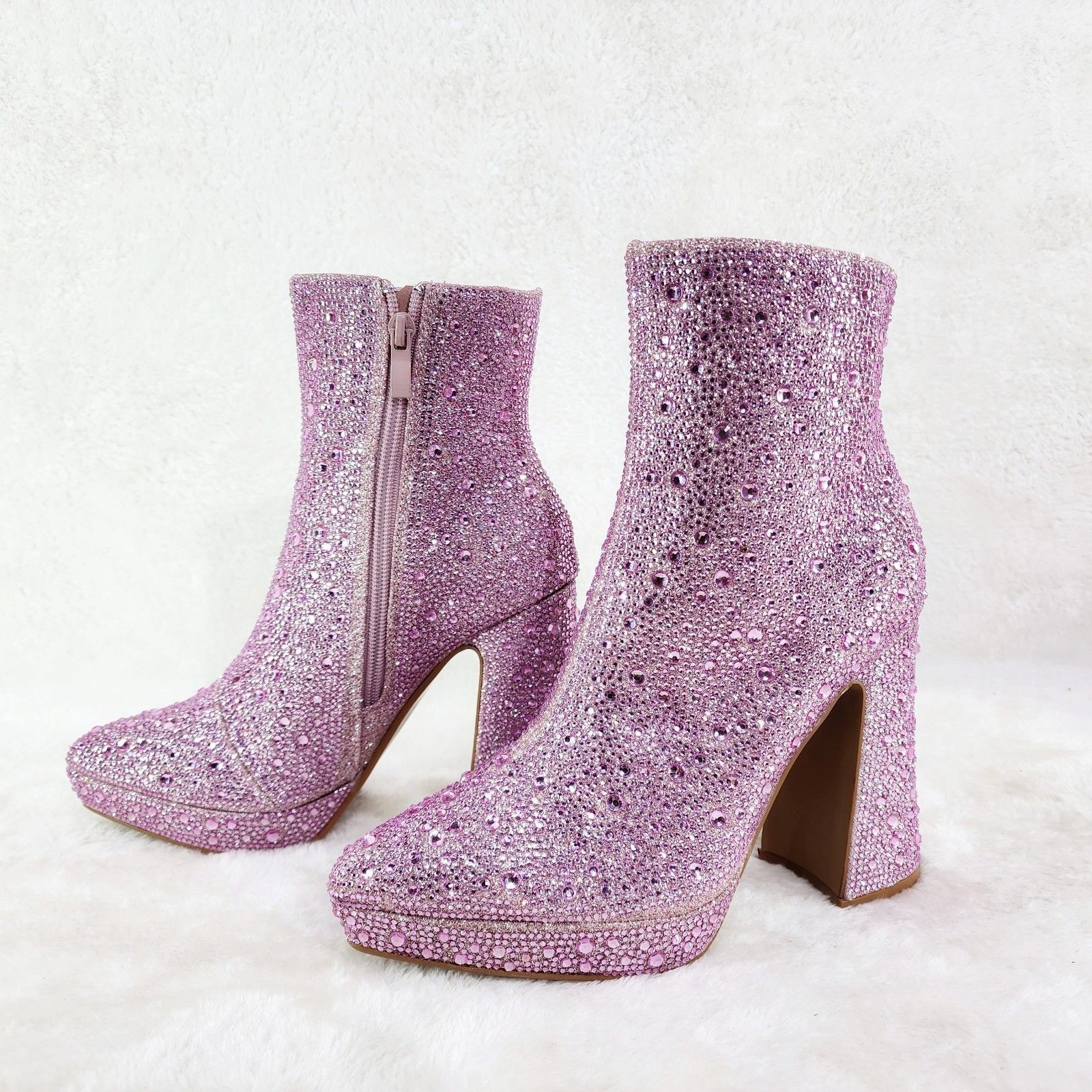 Other Pink Rhinestone 4.5" Block Heel Mini Platform Ankle Boots Size US 6.5 / IT 36.5 - 2 Thumbnail