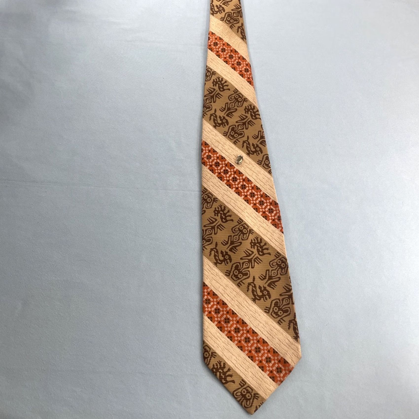 Vintage VINTAGE Necktie Ties+ Dacron ExtraWide Kipper 4.5" Tribe Brown Orange TieTac Men Tie Size ONE SIZE - 4 Thumbnail