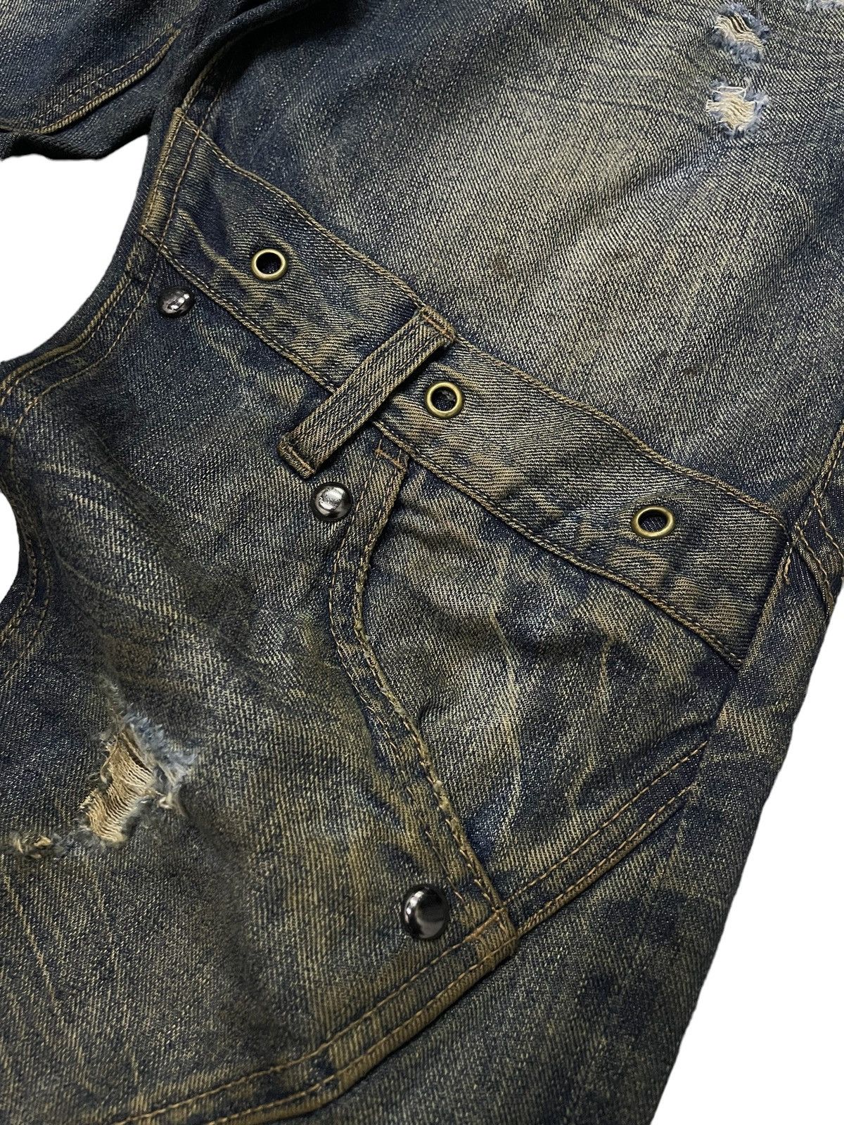 Hysteric Glamour × Levi's × Obelisk Levis 501 Asymmetrical Distressed Piercing Studded Mud Jeans Size US 32 / EU 48 - 19 Thumbnail