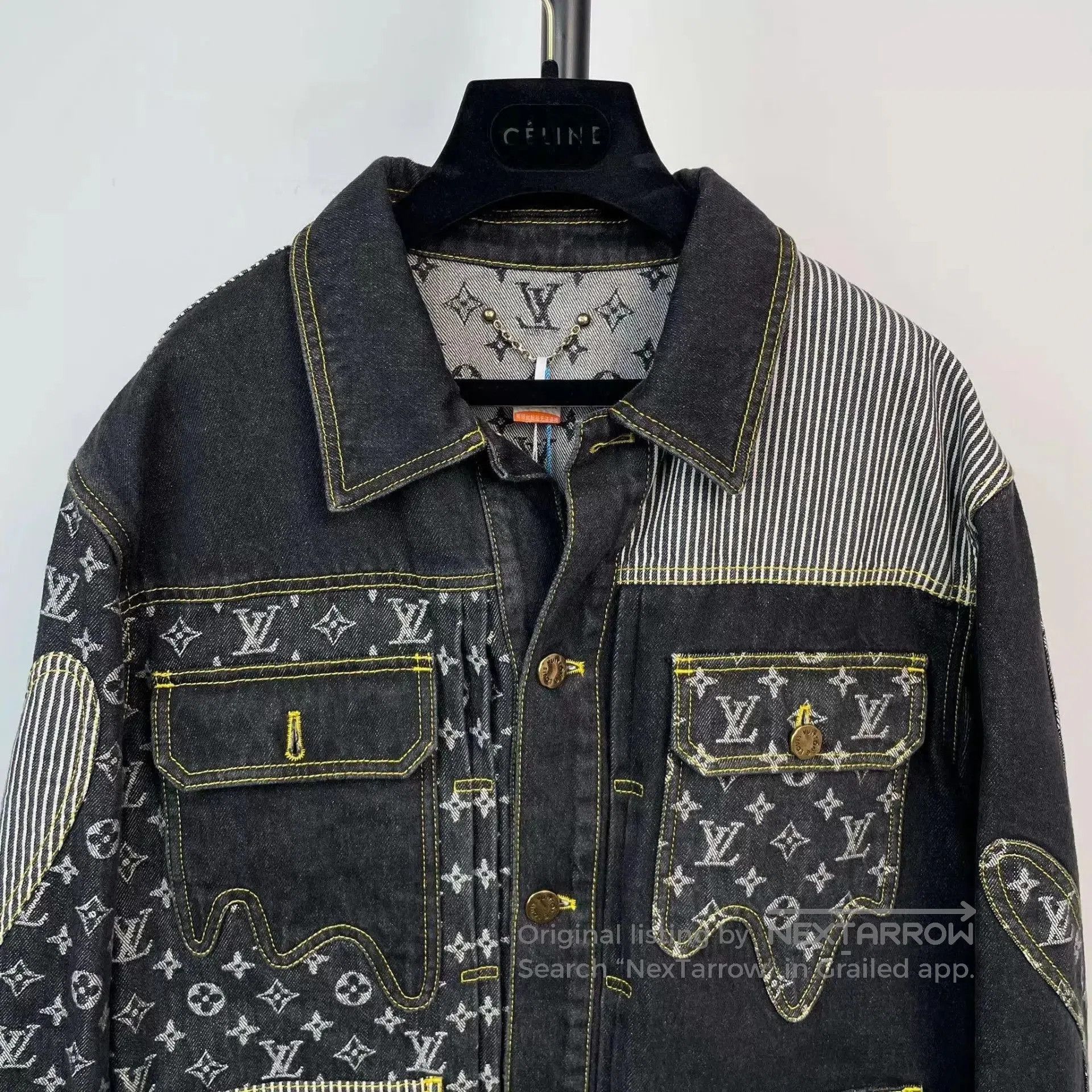 Louis Vuitton Black Denim Jacket with Pattern Details Size S. Size US S / EU 44-46 / 1 - 8 Thumbnail