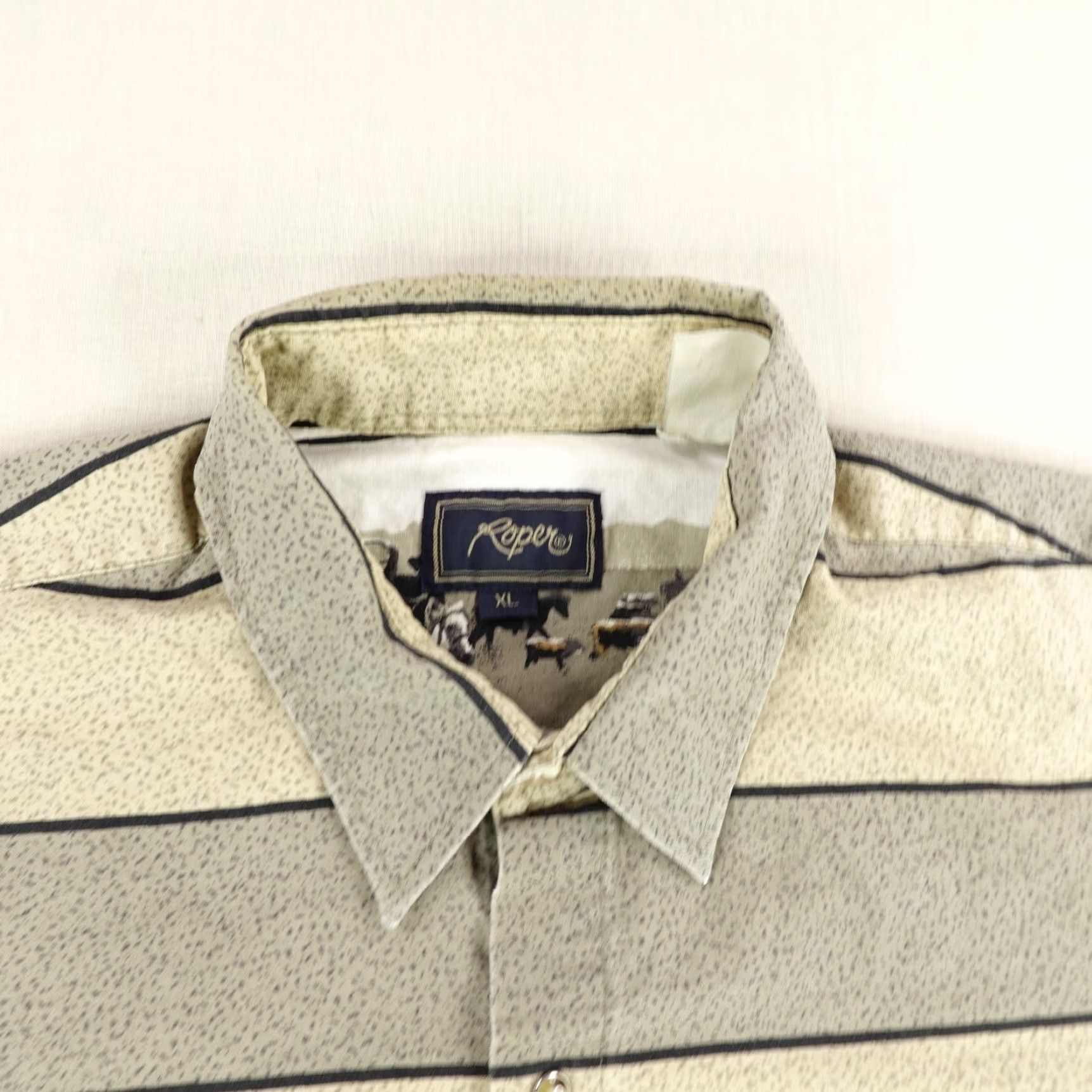 Roper VINTAGE Shirt Mens XL Beige Tan Stripes Western Pearl Snap Rodeo Rancher Horses Size US XL / EU 56 / 4 - 2 Thumbnail