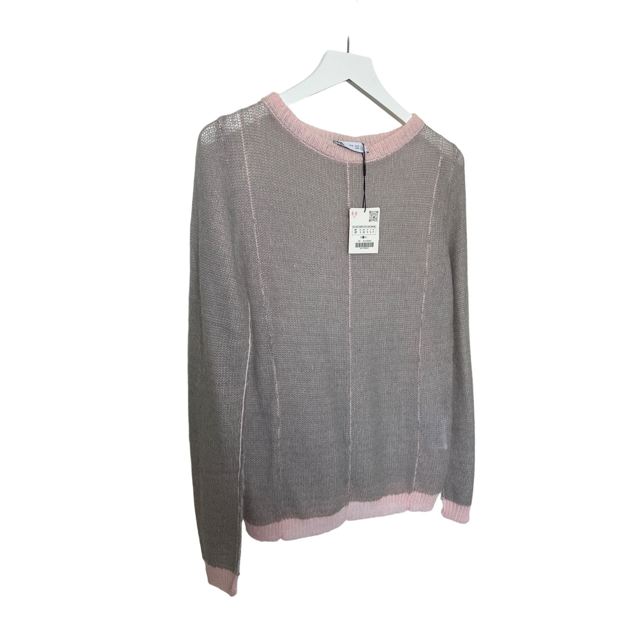 Zara Zara Pearl Grey & Pink Alpaca Wool Blend Crewneck Sweater Size S / US 4 / IT 40 - 4 Thumbnail