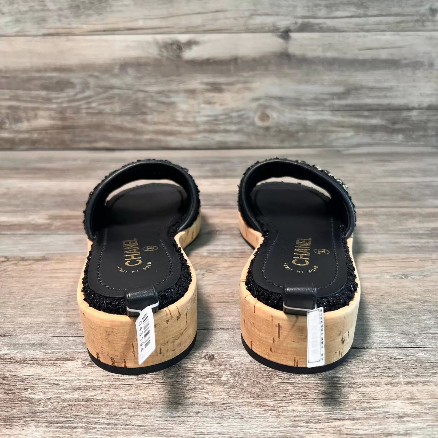 Chanel Chanel Black Chain Tweed Large Logo Slippers Size 36 Size US 5.5 / IT 35.5 - 7 Thumbnail