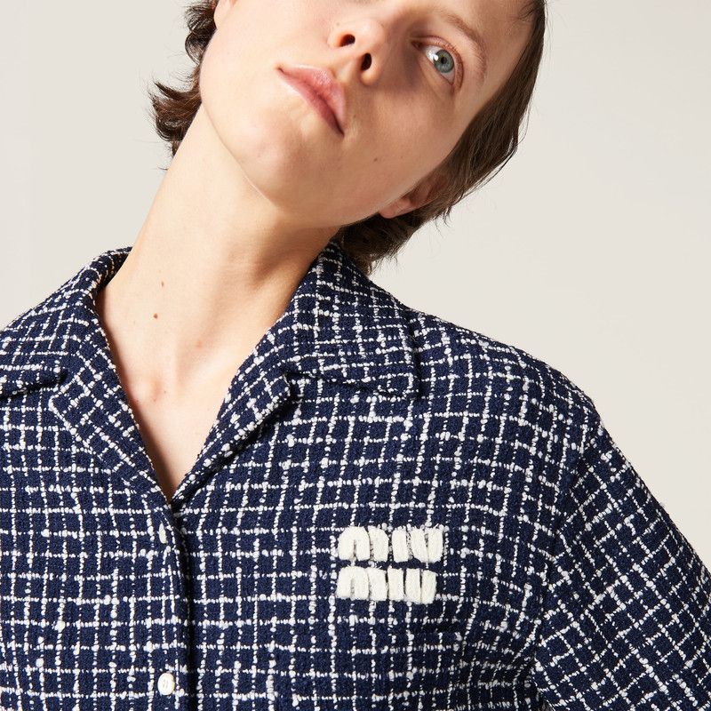 Miu Miu o1B3y1r0526 Single-Breasted Checked Tweed Jacket in Blue Size S / US 4 / IT 40 - 5 Thumbnail