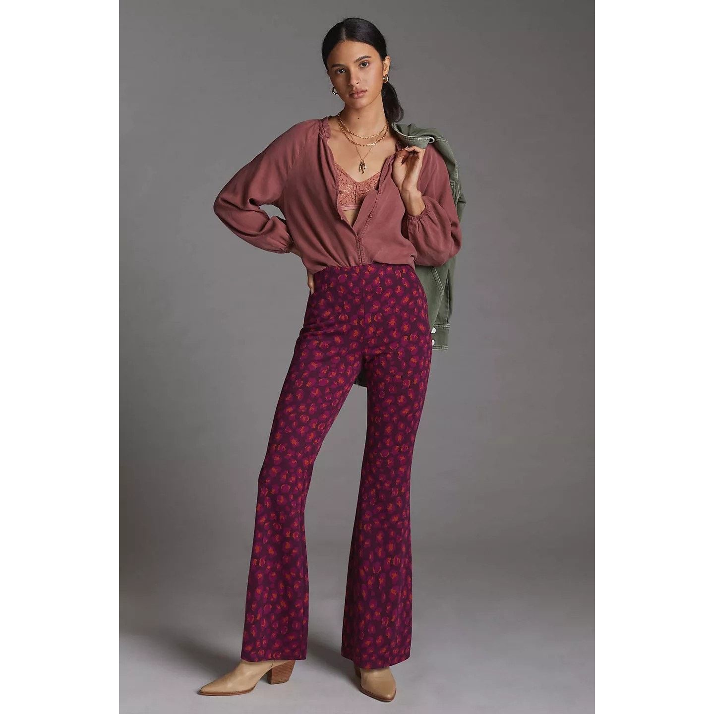 Anthropologie New Anthropologie Maeve Knit Flare Pants $130 X-SMALL Purple Size 26" / US 2 / IT 38 - 1 Thumbnail