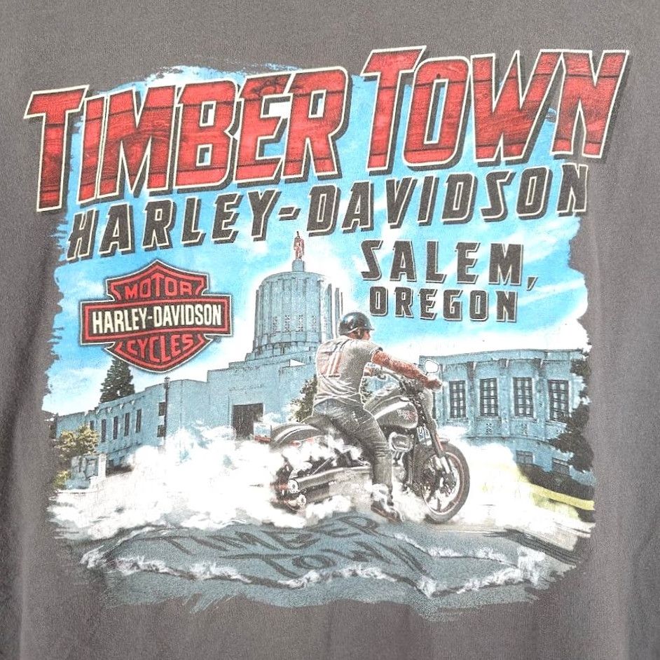 Harley Davidson Harley-Davidson T Shirt Mens 2XL Gray Timber Town Salem Oregon Biker Shirt Mens Vintage? Size US XXL / EU 58 / 5 - 6 Thumbnail