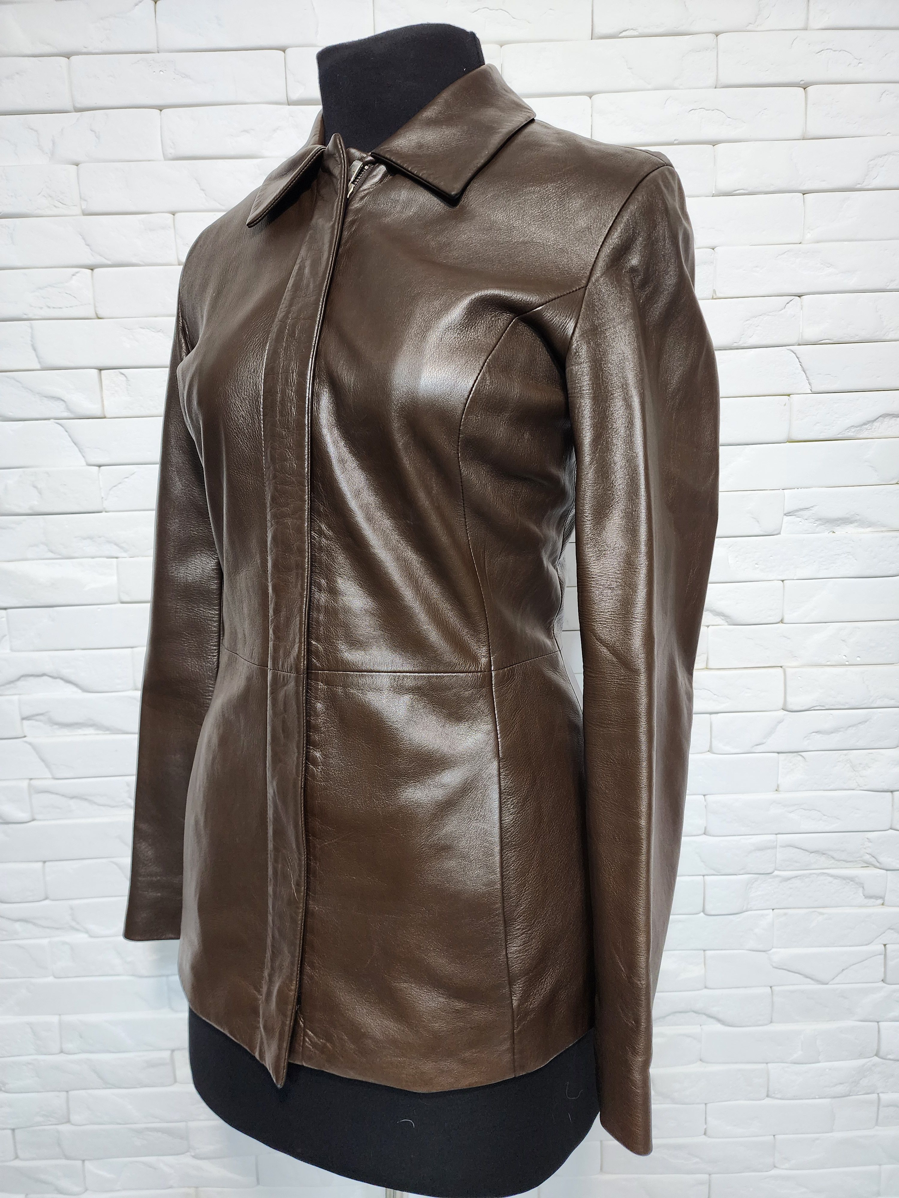 Hugo Boss Vintage Brown Leather Jacket: Women's Zip-Up Sportswear Size M / US 6-8 / IT 42-44 - 4 Thumbnail