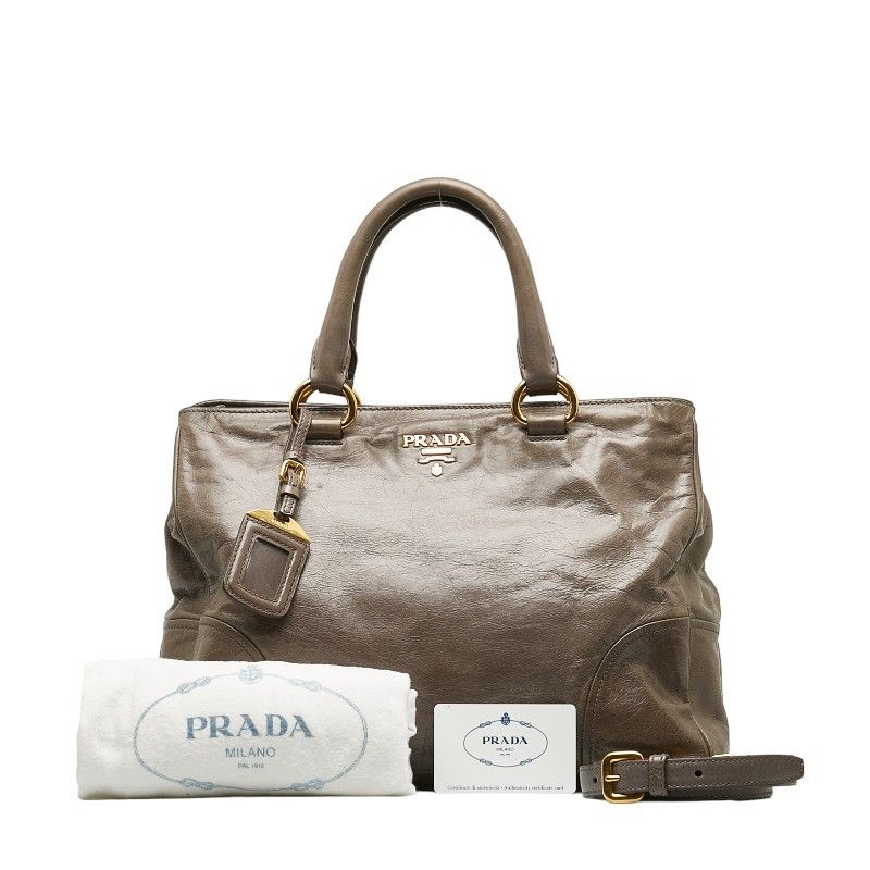 image of Prada Vitello Shine Tote Bag in Grey, Women's