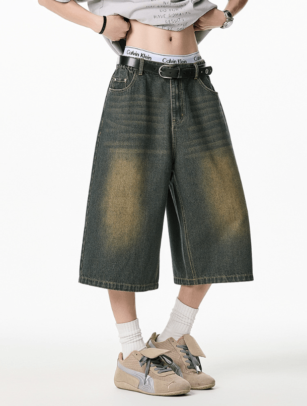 Vintage Men's retro washed distressed straight wide-leg denim shorts Size US 32 / EU 48 - 2 Thumbnail