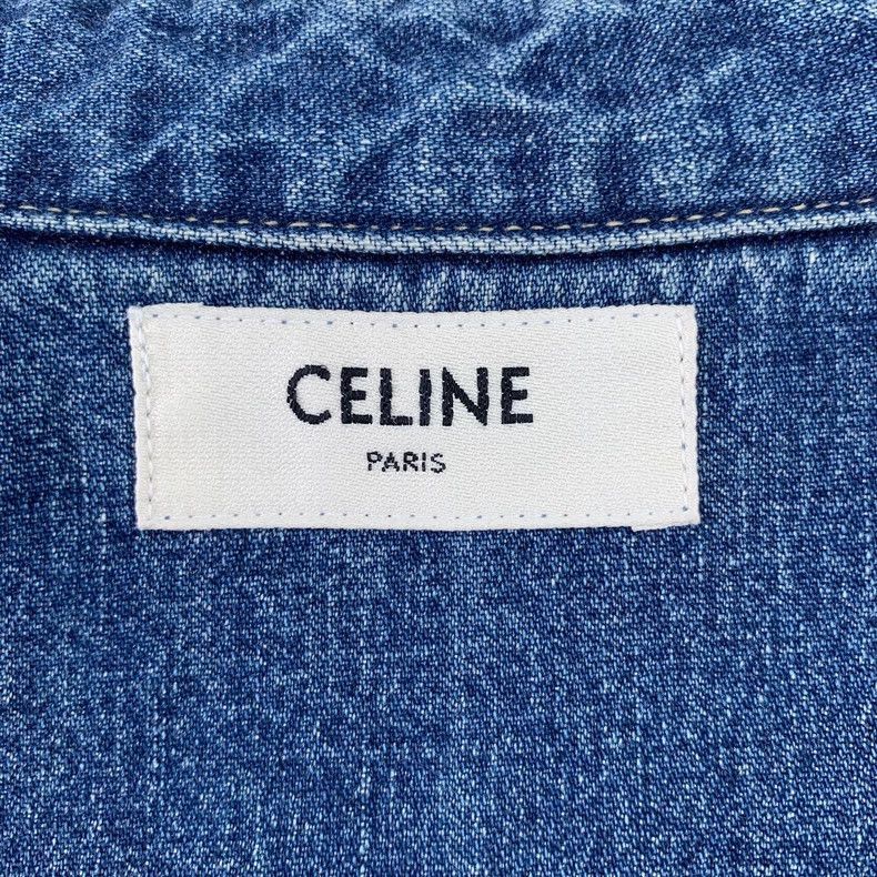 Celine Celine Blue Denim Logo Cotton Shirt Size US M / EU 48-50 / 2 - 5 Thumbnail