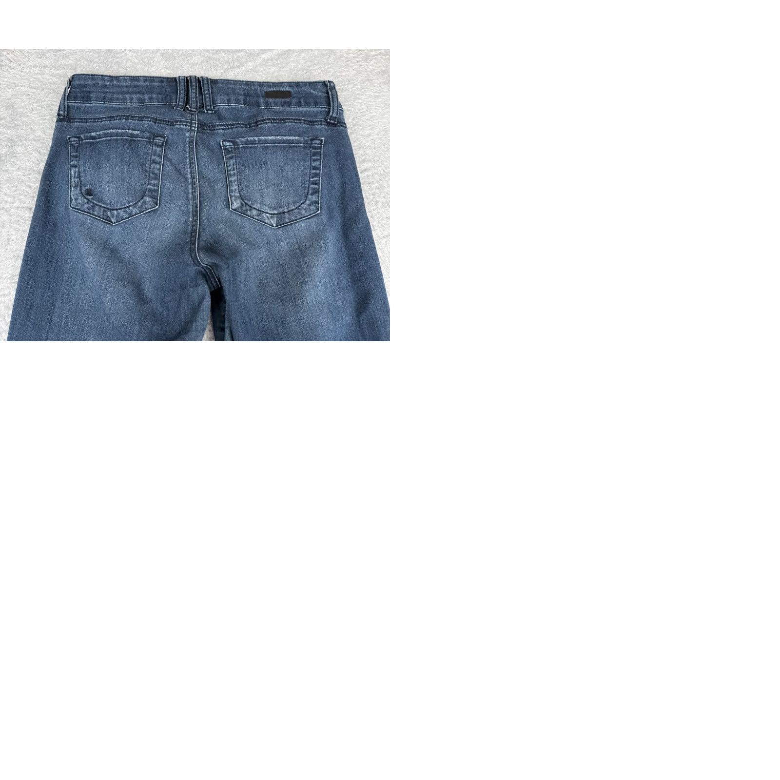 Vintage KUT from the Kloth Jeans Women's 10 Blue Denim Mid Rise Boot 30x28 Regular Stretch Distressed Embroidered Logo Size 27" / US 4 / IT 40 - 10 Thumbnail