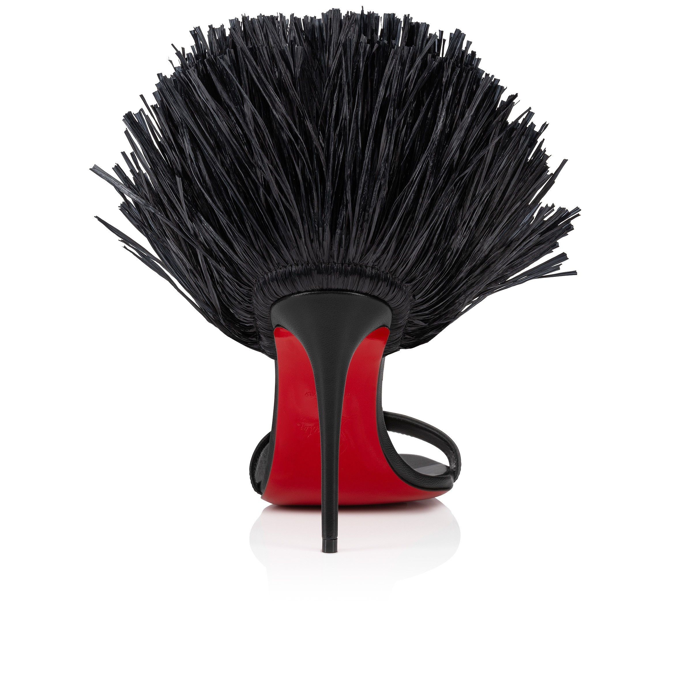 Christian Louboutin oc11z0225 Loubi Girl Raffia 100mm Heeled Sandal in Black Size US 8 / IT 38 - 3 Thumbnail