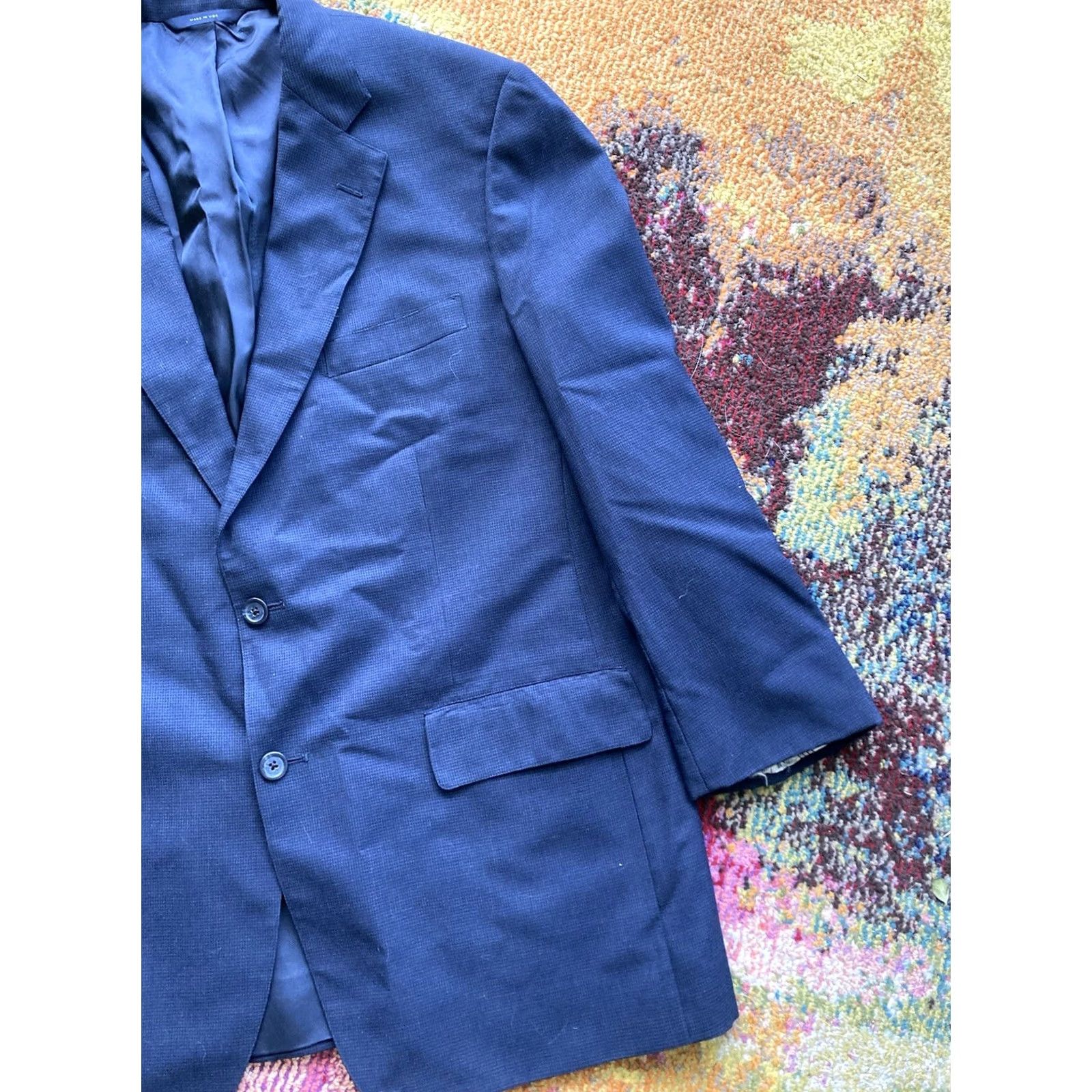 Brooks Brothers Brooks Brothers Brooksease Mens Blazer Size 44R Navy Blue Houndstooth 100% Wool Size 44R - 3 Thumbnail