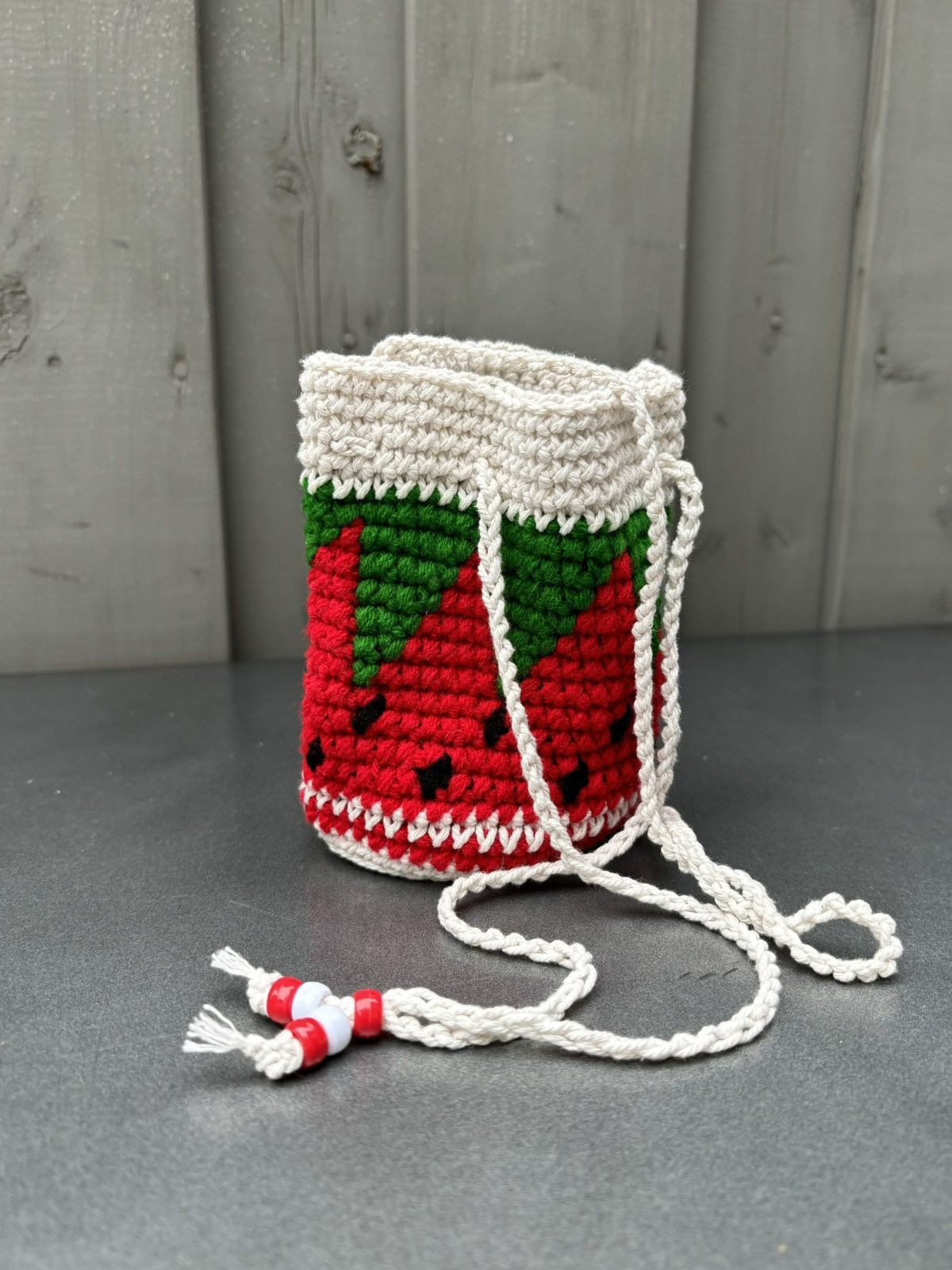 Vintage Strawberry Crochet Mini Bag Hand Knit Sling Bag Key Pouch Size ONE SIZE - 5 Thumbnail