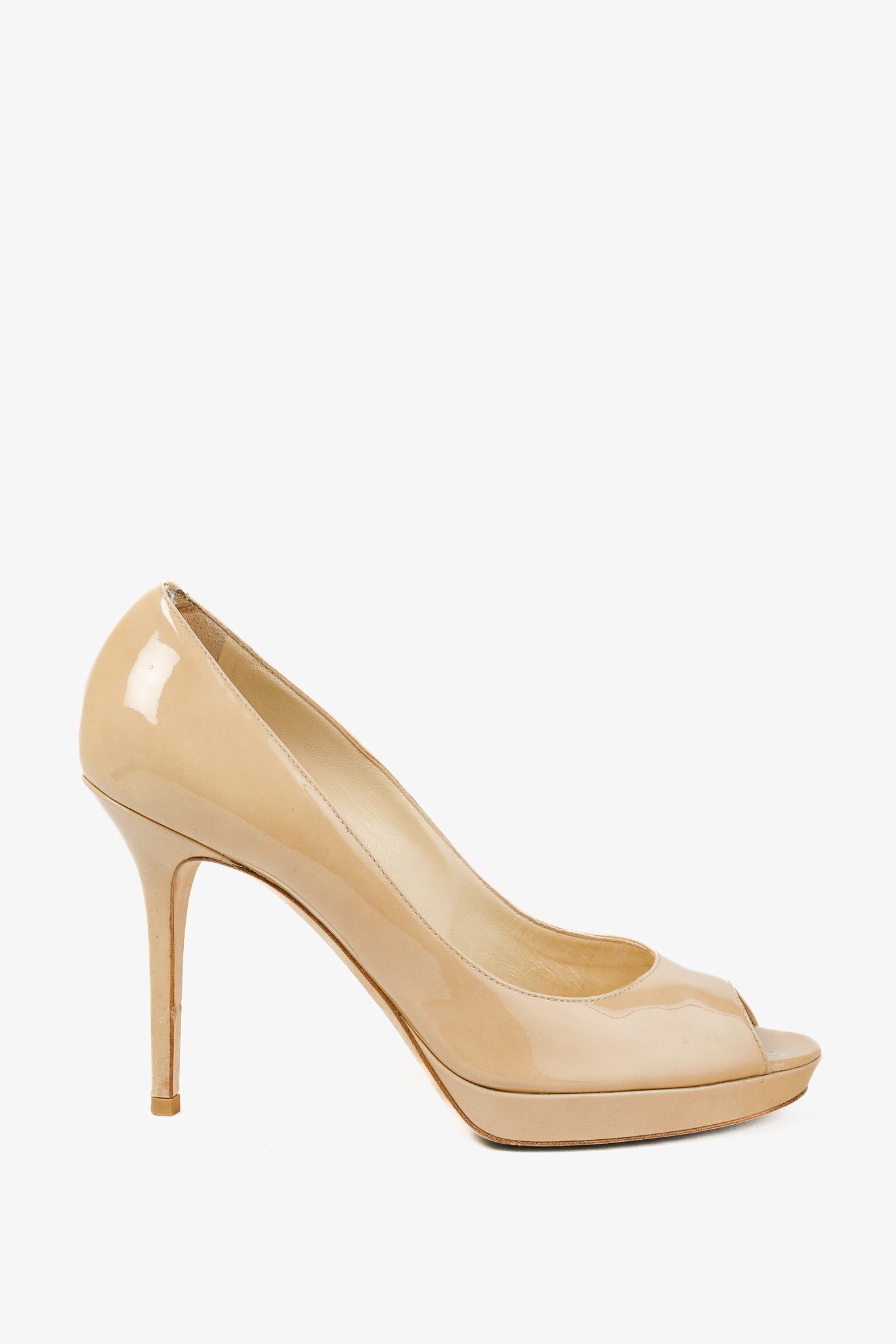 Jimmy Choo Jimmy Choo Luna Nude Patent Peep-Toe Heels Size US 9.5 / IT 39.5 - 2 Thumbnail