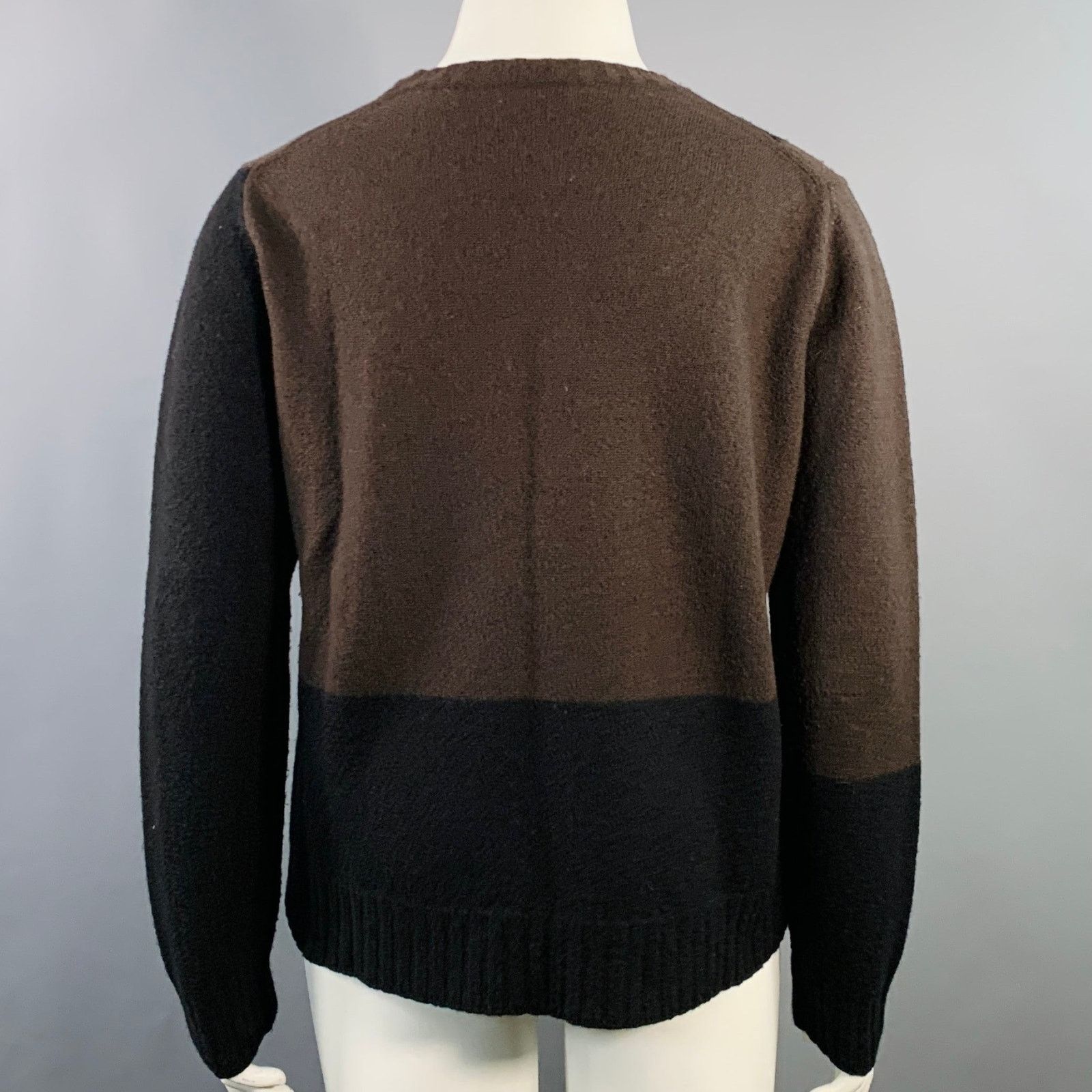 Jil Sander JIL SANDER Brown Black Wool Color Block Crew Neck Sweater Size XL / US 12-14 / IT 48-50 - 3 Thumbnail