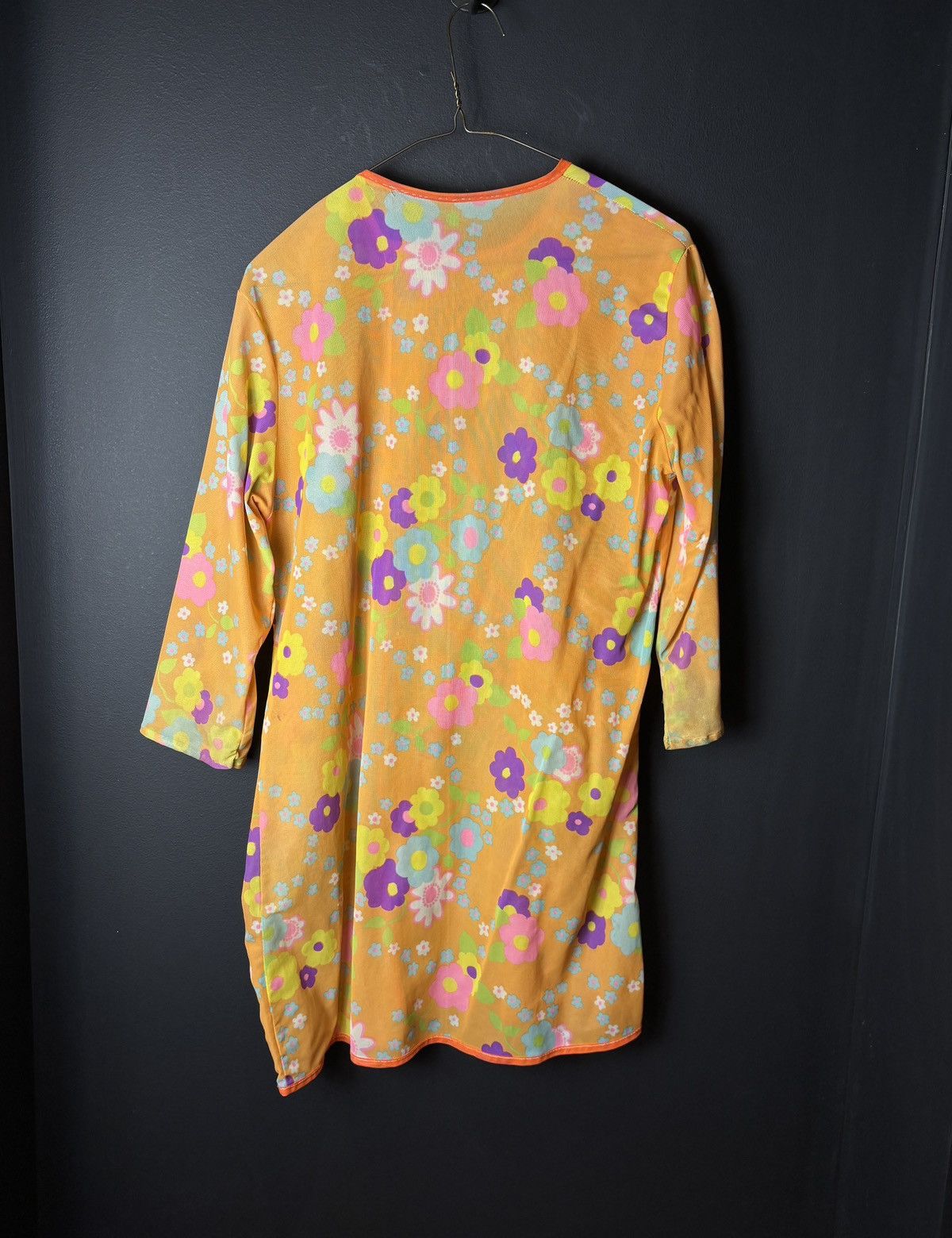 Vintage 1970s Mesh Dress Mod Vintage Sheer Slip Floral Sun Beach Size ONE SIZE - 3 Thumbnail